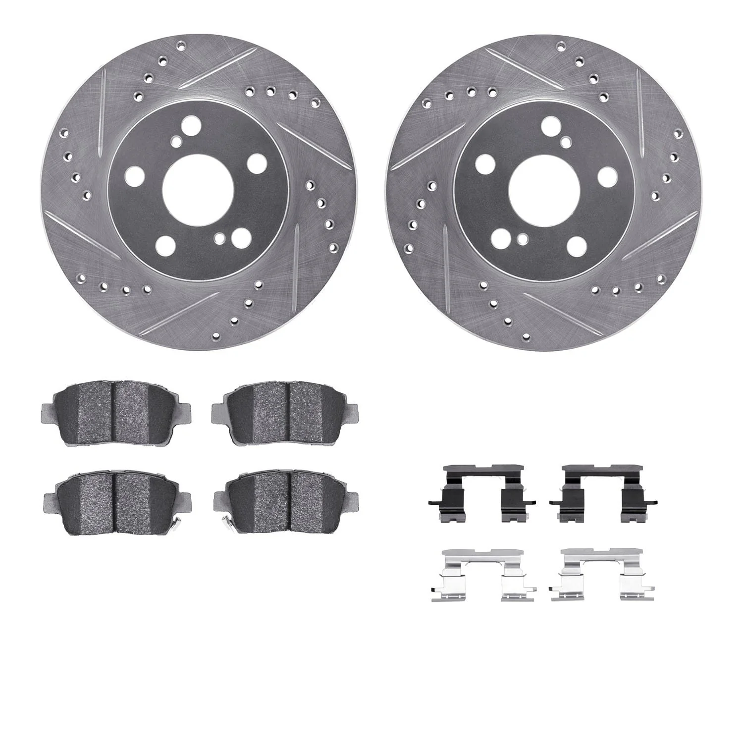 R1 Concepts 04-09 Toyota Prius Front Drilled & Slotted Silver Brake Rotor Set w/Ceramic Pads and Hardware