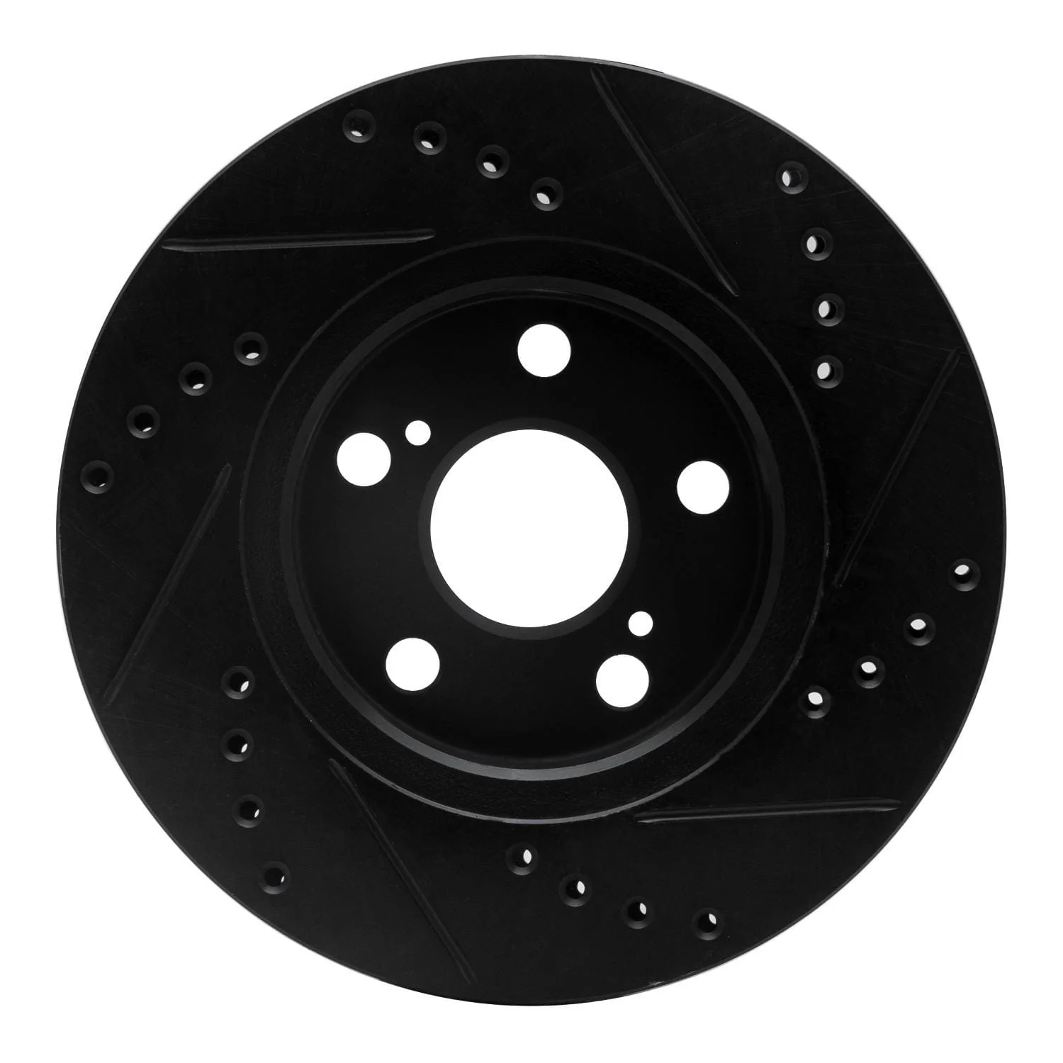 R1 Concepts 04-09 Toyota Prius Front Left Drilled & Slotted Black Brake Rotor - Image 2
