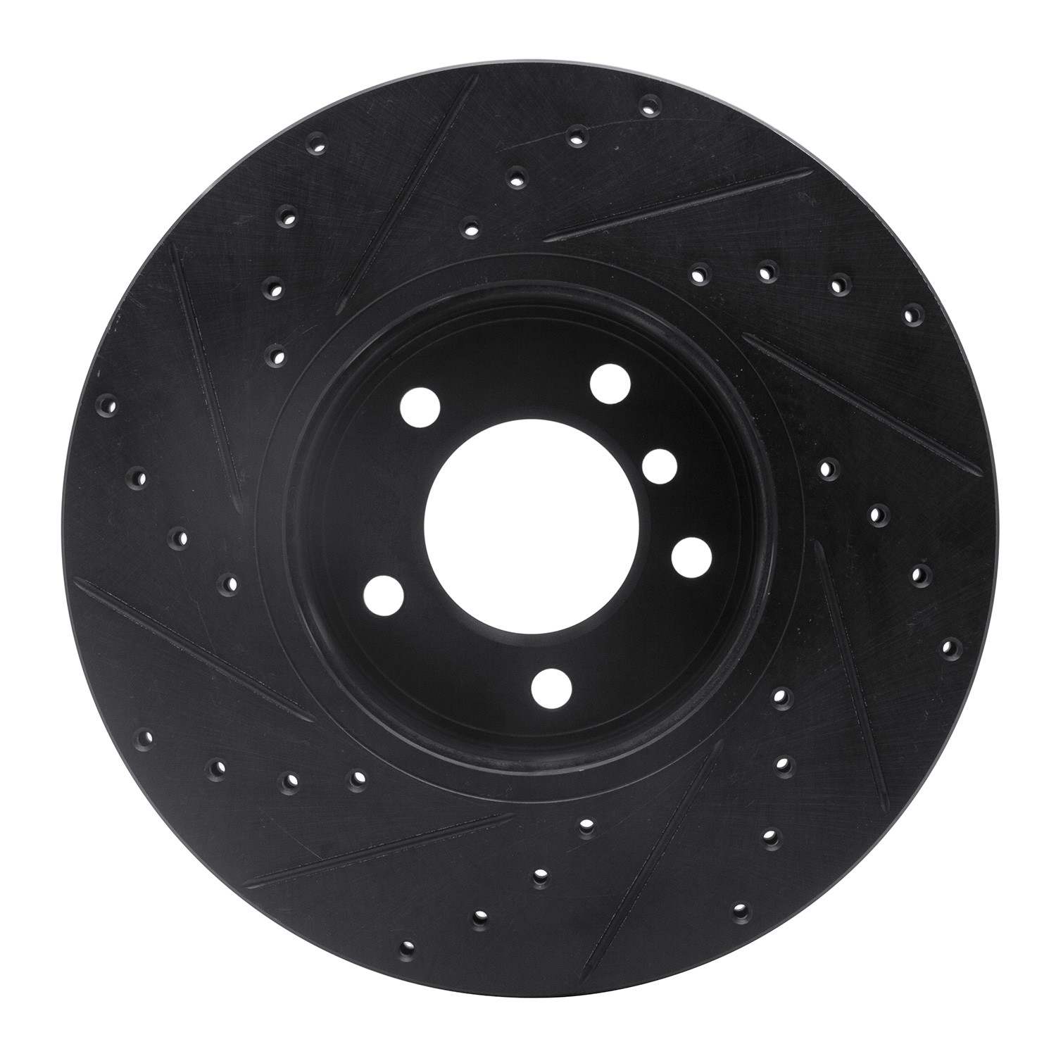 R1 Concepts 04-10 BMW 528I xDrive Front Right Drilled & Slotted Black Brake Rotor - Image 2