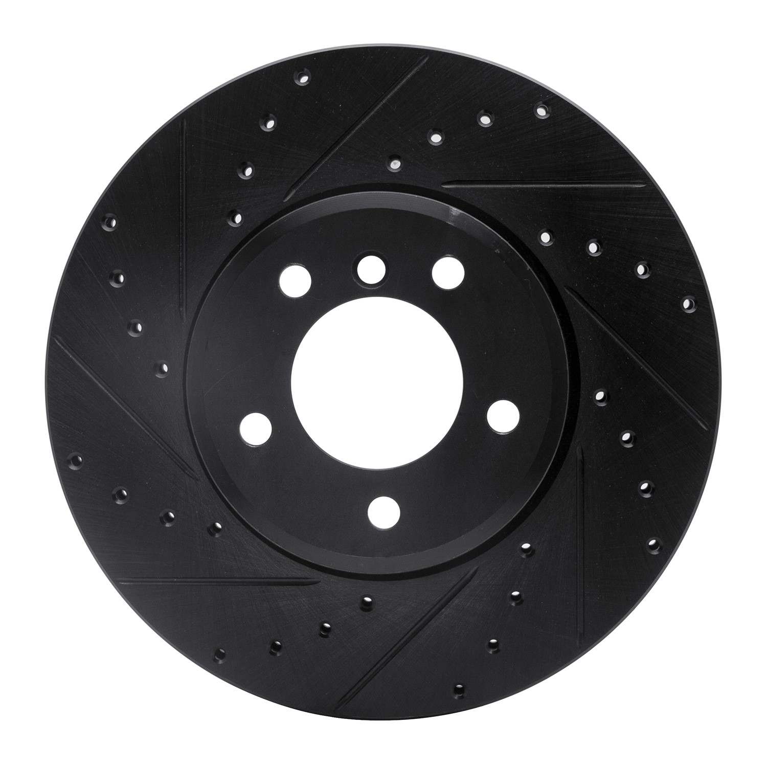 R1 Concepts 04-10 BMW 528XI Front Left Drilled & Slotted Black Brake Rotor