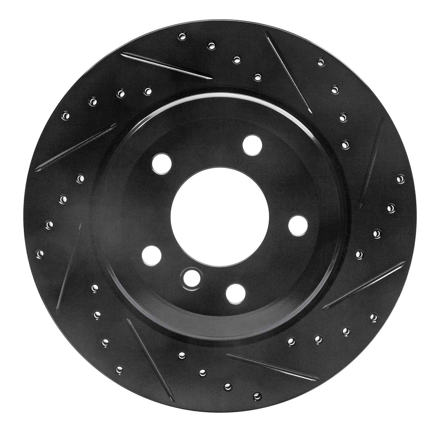 R1 Concepts 04-10 BMW 530I Rear Right Drilled & Slotted Black Brake Rotor