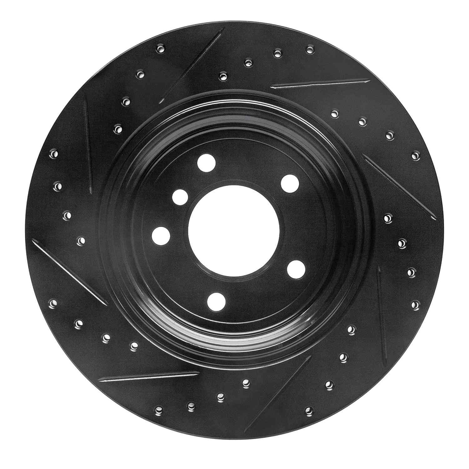 R1 Concepts 04-10 BMW 530I Rear Right Drilled & Slotted Black Brake Rotor - Image 2