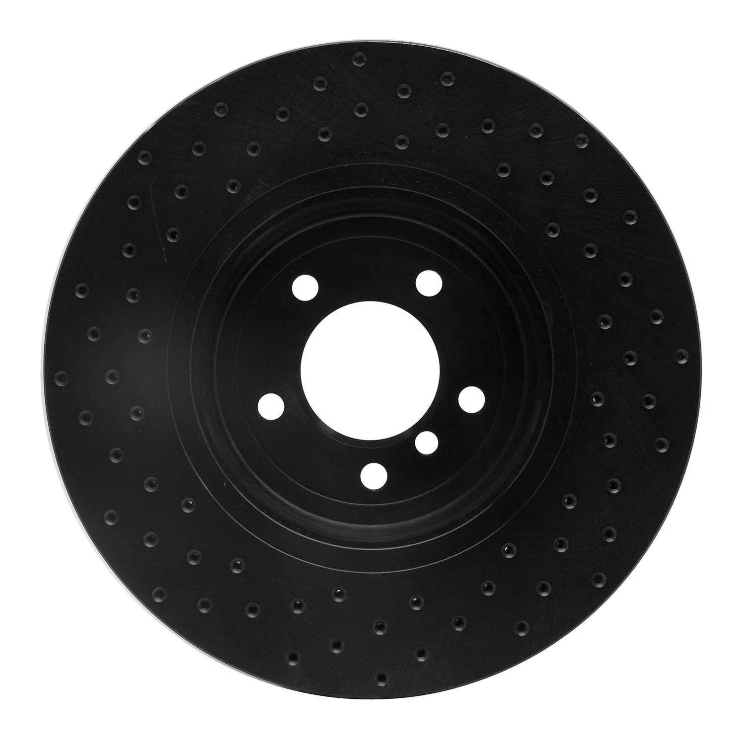 R1 Concepts 04-10 BMW 535i Front Right Drilled Black Brake Rotor - Image 2