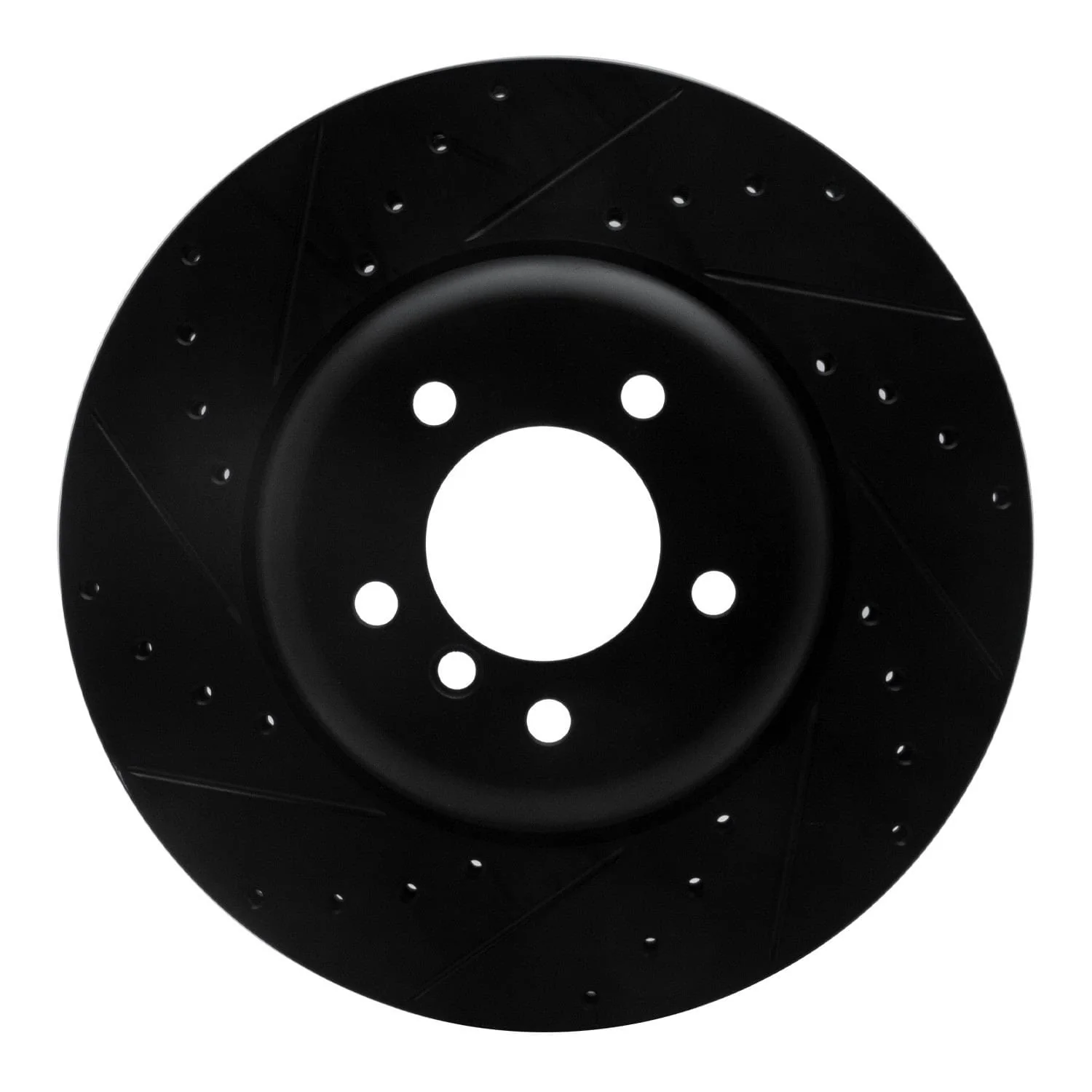 R1 Concepts 04-10 BMW 550I Front Left Drilled & Slotted Black Brake Rotor