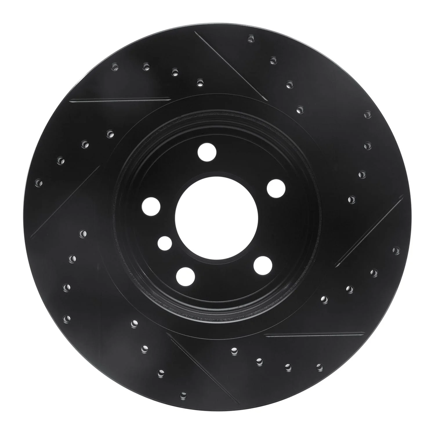 R1 Concepts 04-10 BMW X3 Front Left Drilled & Slotted Black Brake Rotor - Image 2