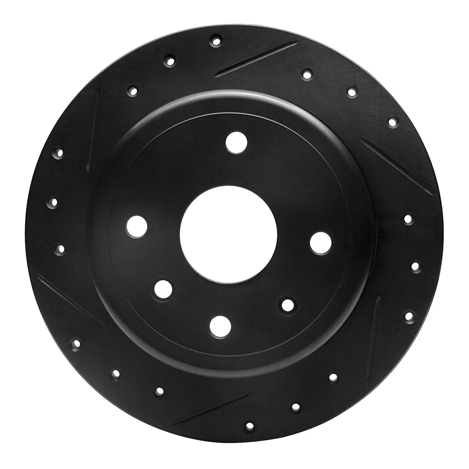 R1 Concepts 04-10 Chevrolet Epica (USA/Canada) Rear Left Drilled & Slotted Black Brake Rotor