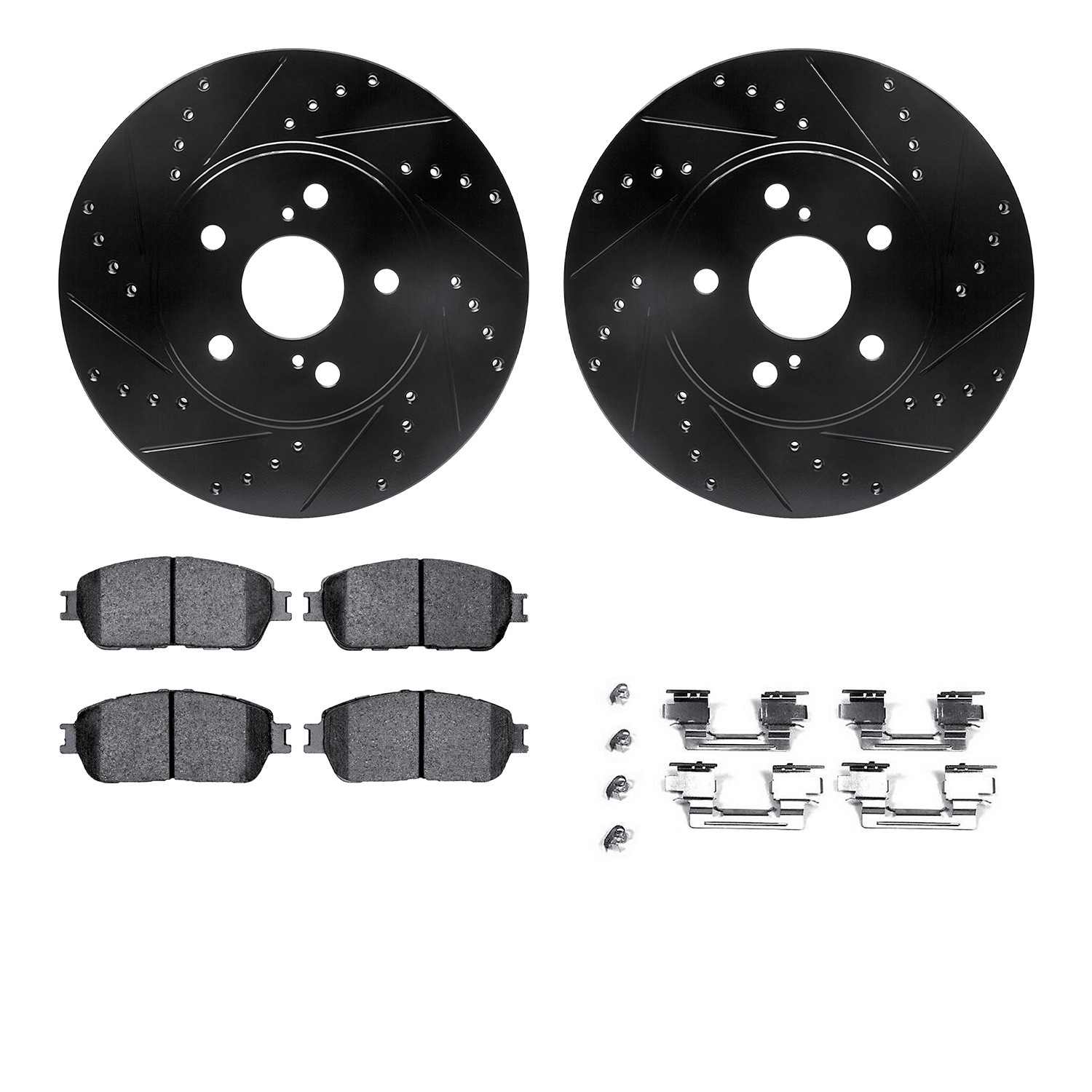 R1 Concepts 04-10 Toyota Camry Front Drilled & Slotted Black Brake Rotor Set w/Ceramic Pads and Hardware