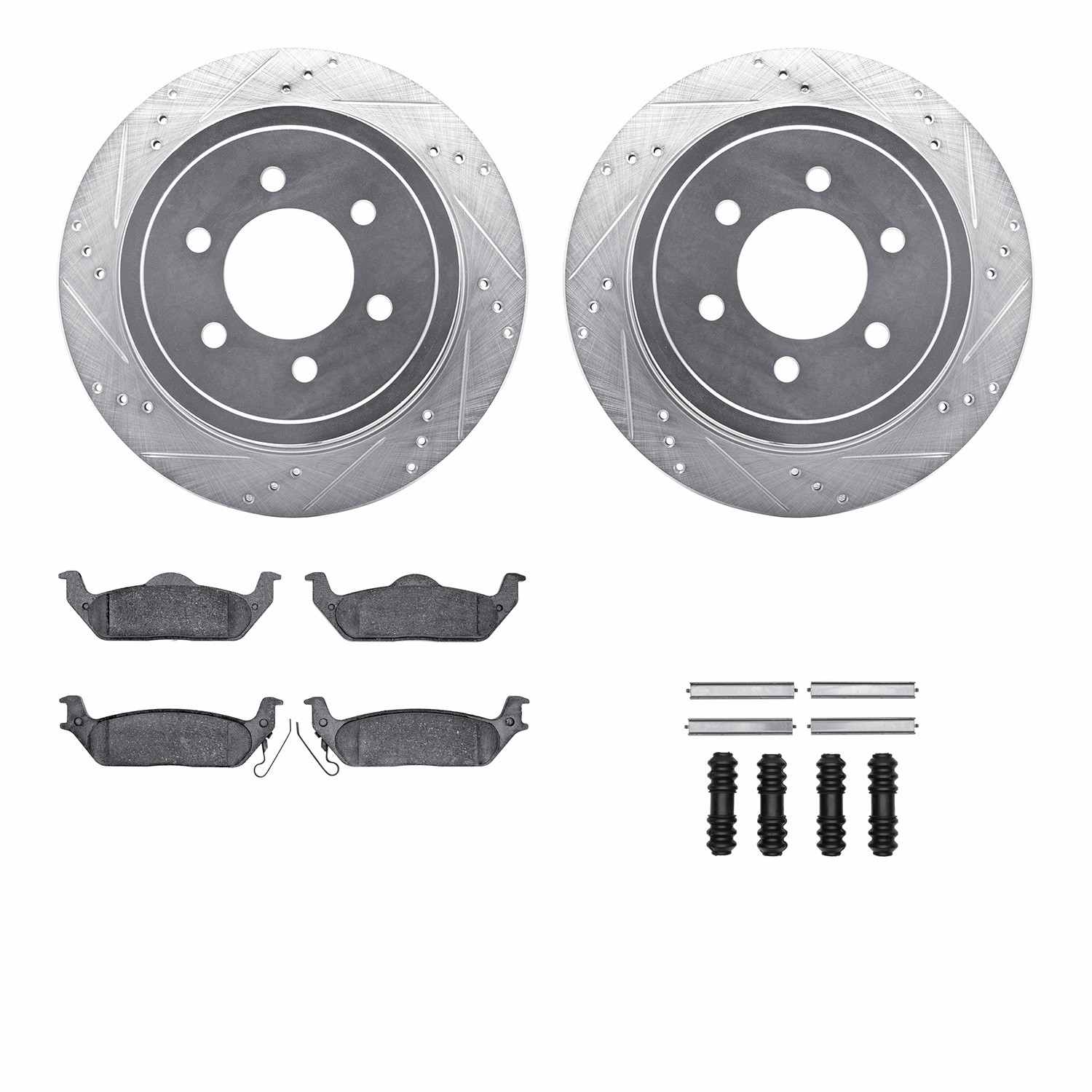 R1 Concepts 04-11 Ford F-150 Heritage Rear Drill/Slot Silver Rotors w/Off-Road/Tow Pads