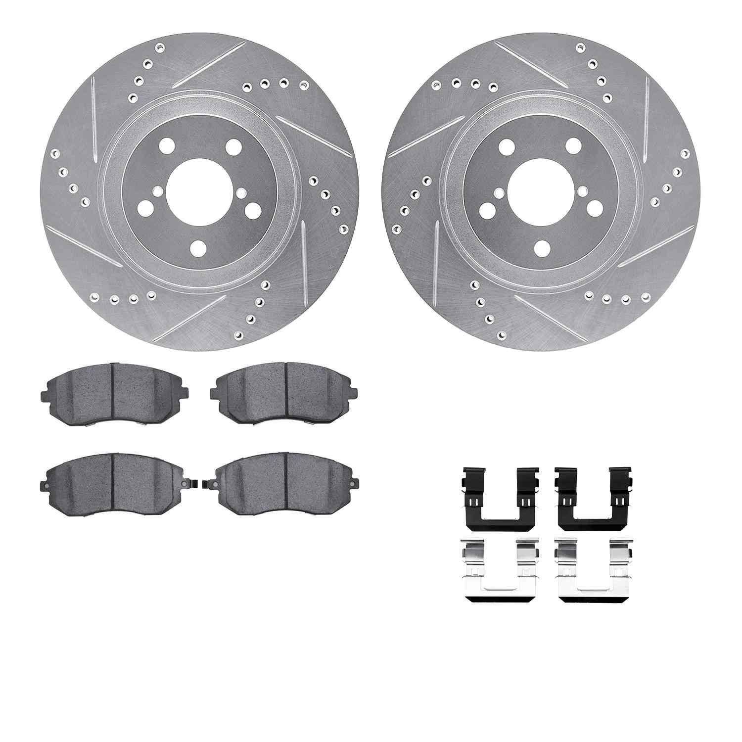 R1 Concepts 04-12 Subaru Baja Front Drilled & Slotted Silver Brake Rotor Set w/Euro Ceramic Pads and Hardware