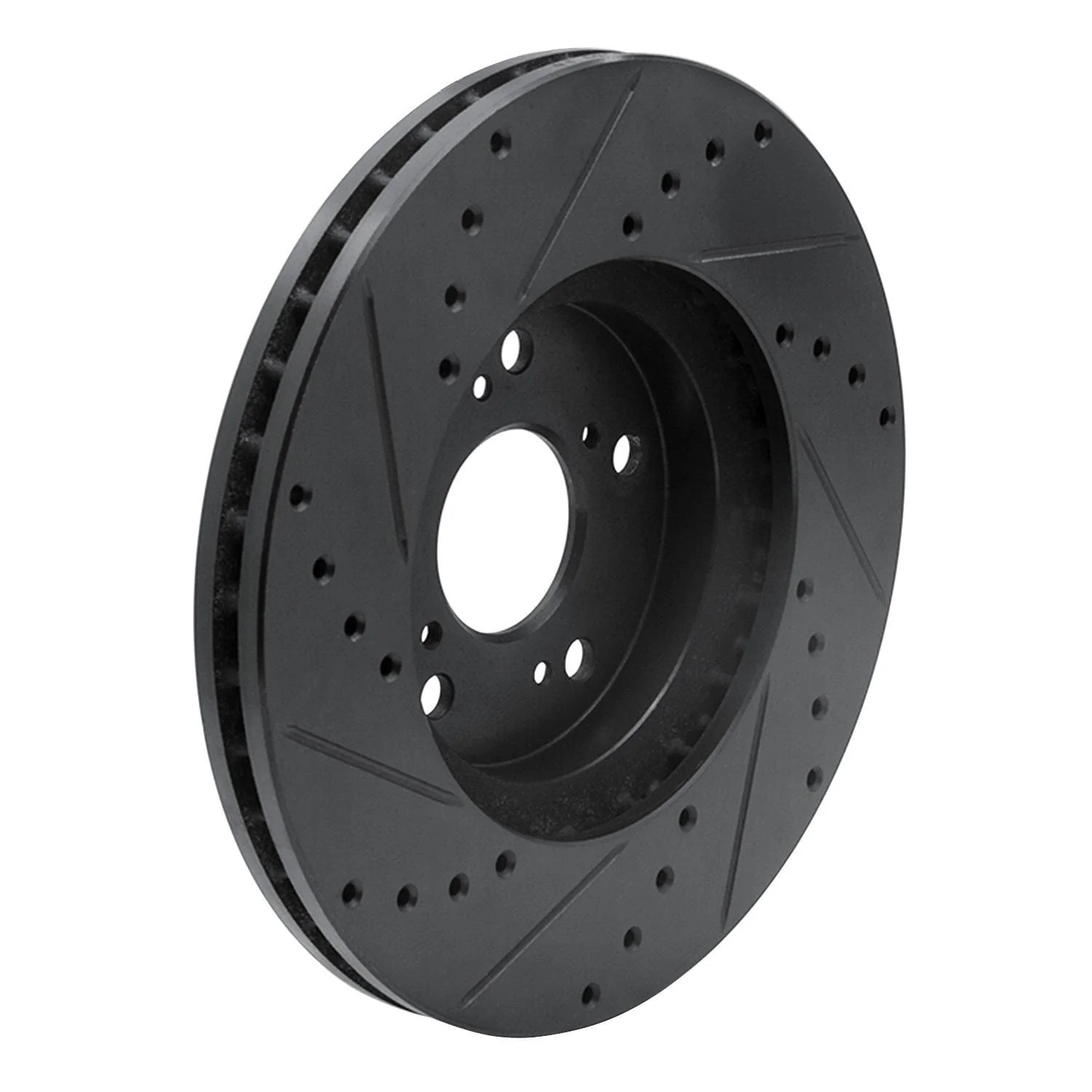 R1 Concepts 04-14 Acura TSX Front Right Drilled & Slotted Black Brake Rotor - Image 2