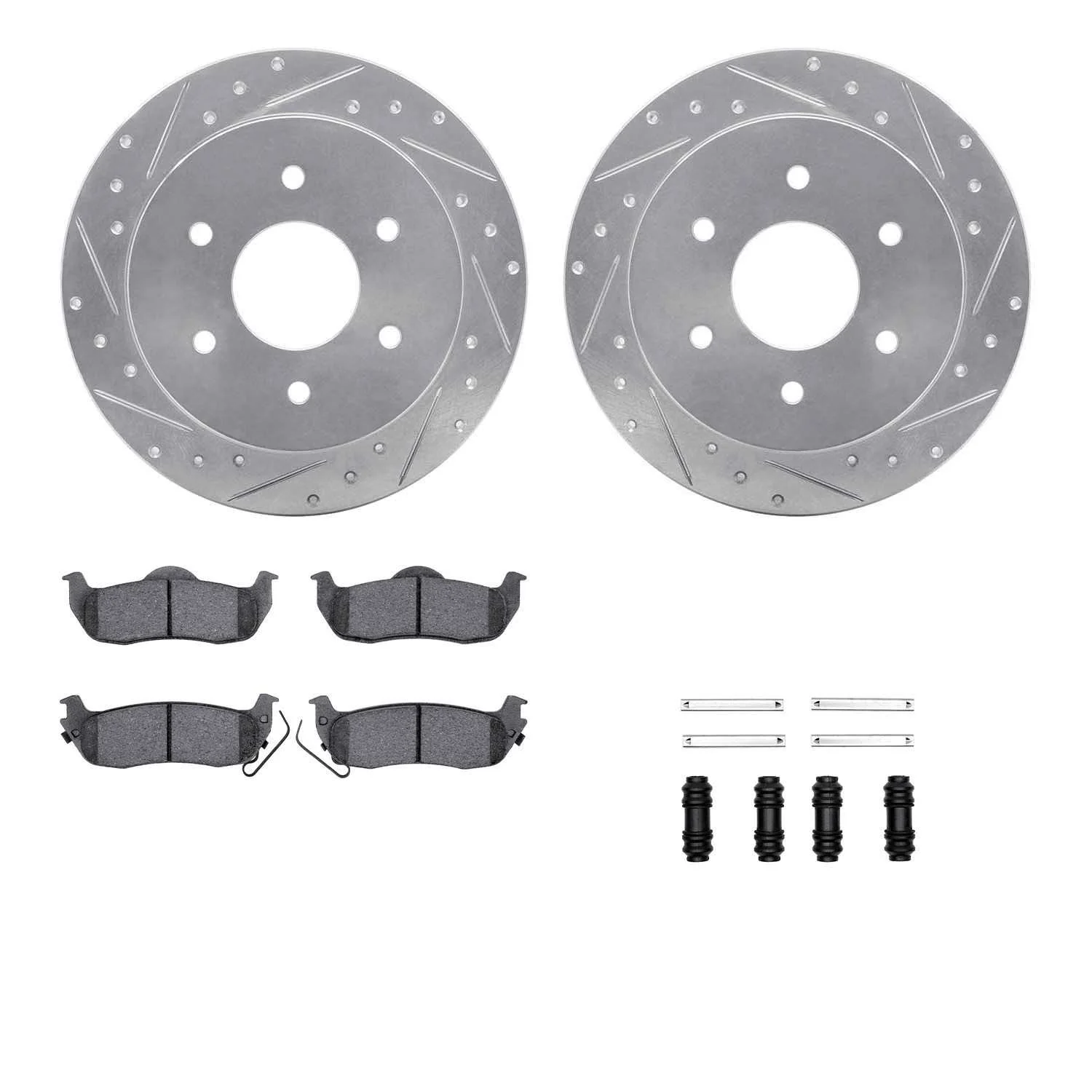 R1 Concepts 04-15 Infiniti QX56 Rear Drilled & Slotted Silver Brake Rotor Set w/Ceramic Pads and Hardware