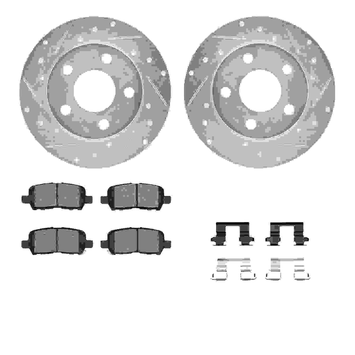 R1 Concepts 04-16 Buick LaCrosse Rear Drilled & Slotted Silver Brake Rotor Set w/Optimum OE Pads and Hardware