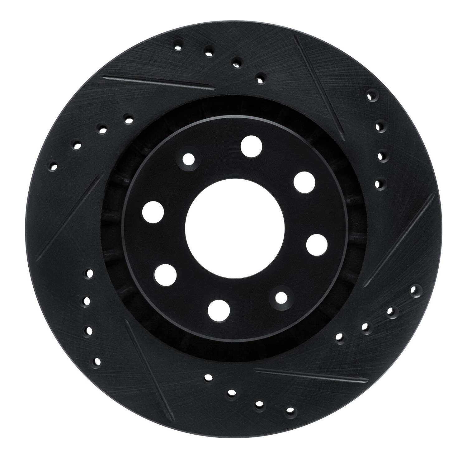 R1 Concepts 04-17 Chevrolet AVEO5 Front Right Drilled & Slotted Black Brake Rotor