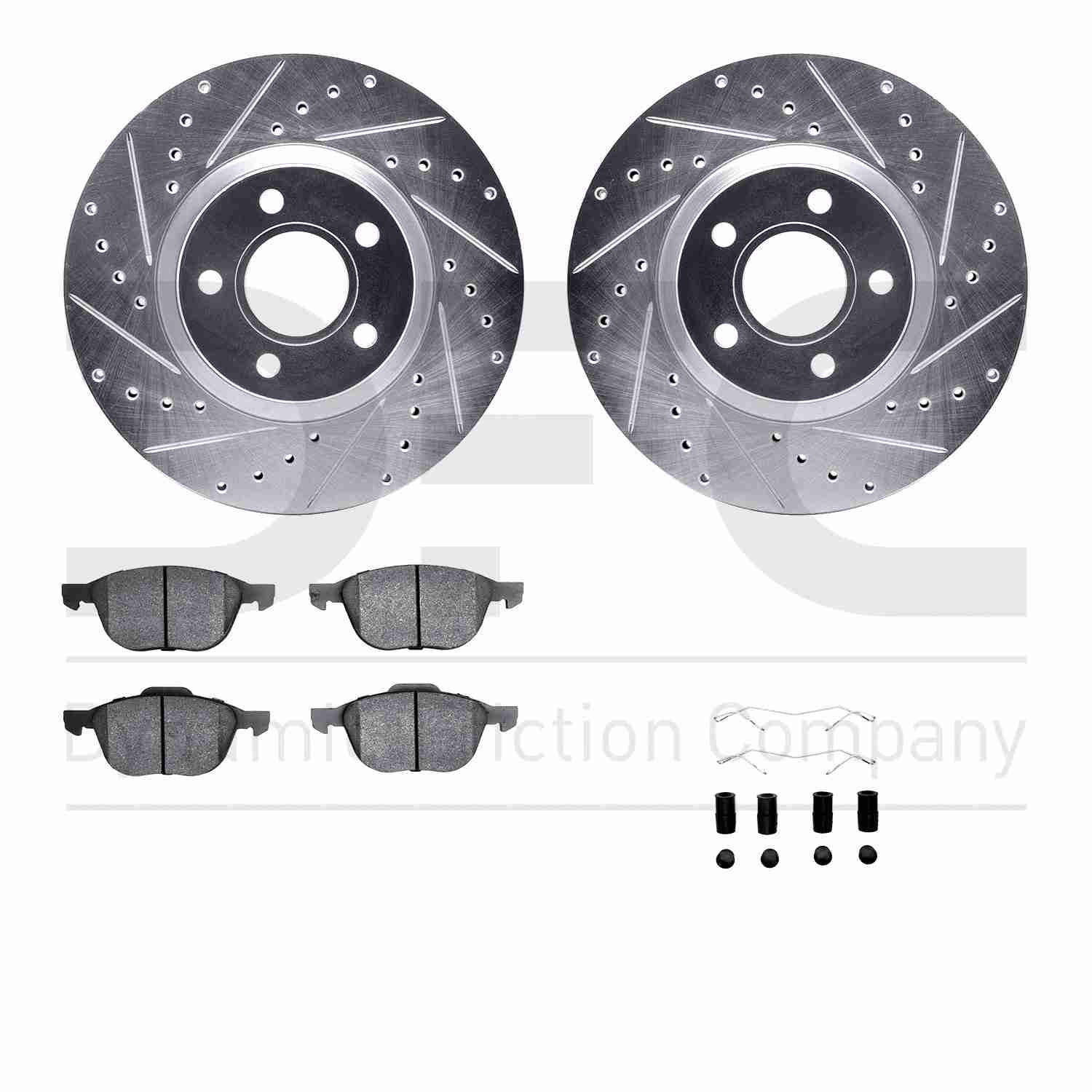 R1 Concepts 04-19 Ford C-Max Front Drilled & Slotted Silver Brake Rotor Set w/Euro Ceramic Pads and Hardware