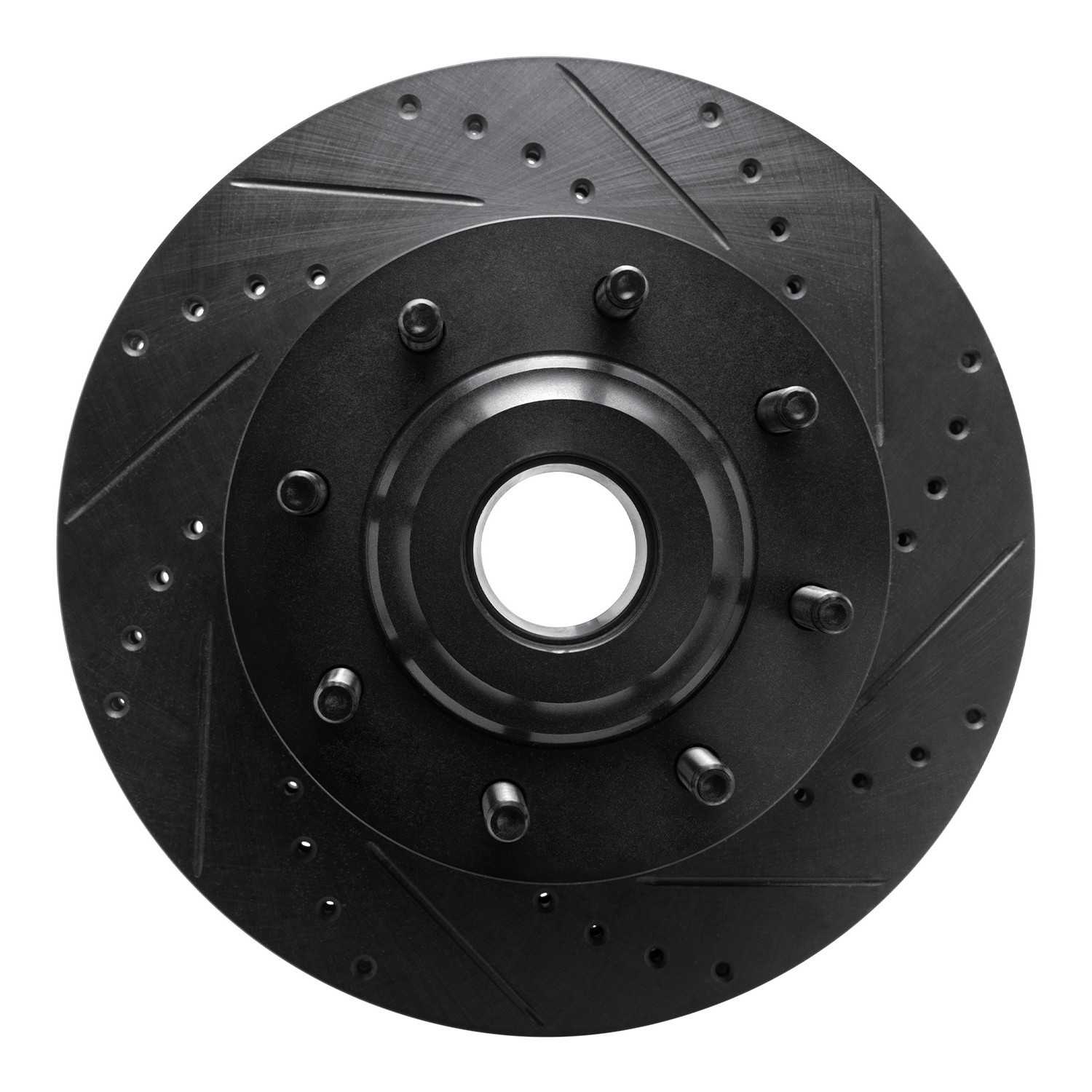 R1 Concepts 05-07 Ford F-350 Super Duty 2WD Front Right Drilled & Slotted Black Brake Rotor