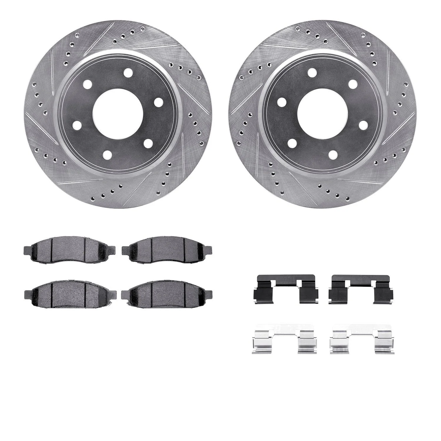 R1 Concepts 05-07 Infiniti QX56 Front Drilled & Slotted Silver Brake Rotor Set w/Ceramic Pads and Hardware