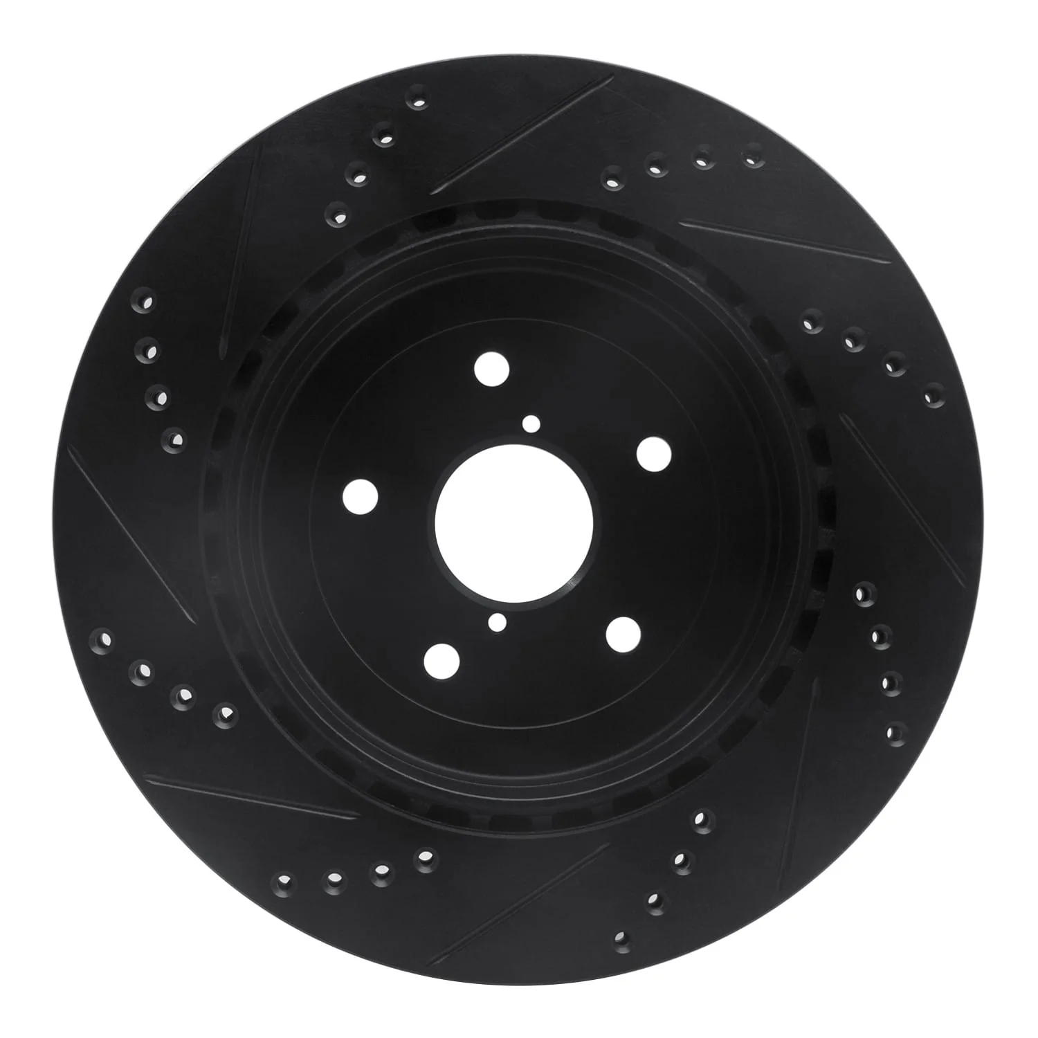 R1 Concepts 05-07 Subaru Impreza Rear Right Drilled & Slotted Black Brake Rotor - Image 2