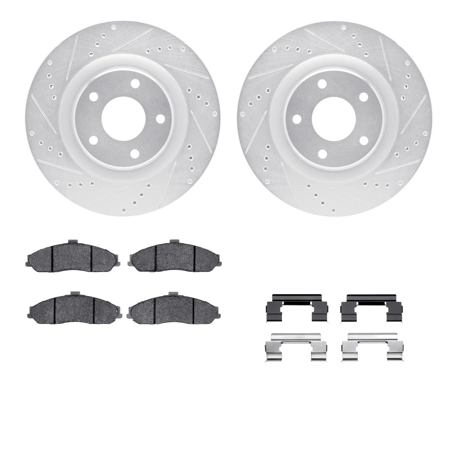 R1 Concepts 05-09 Cadillac XLR Front Drilled & Slotted Silver Brake Rotor Set w/Ceramic Pads and Hardware