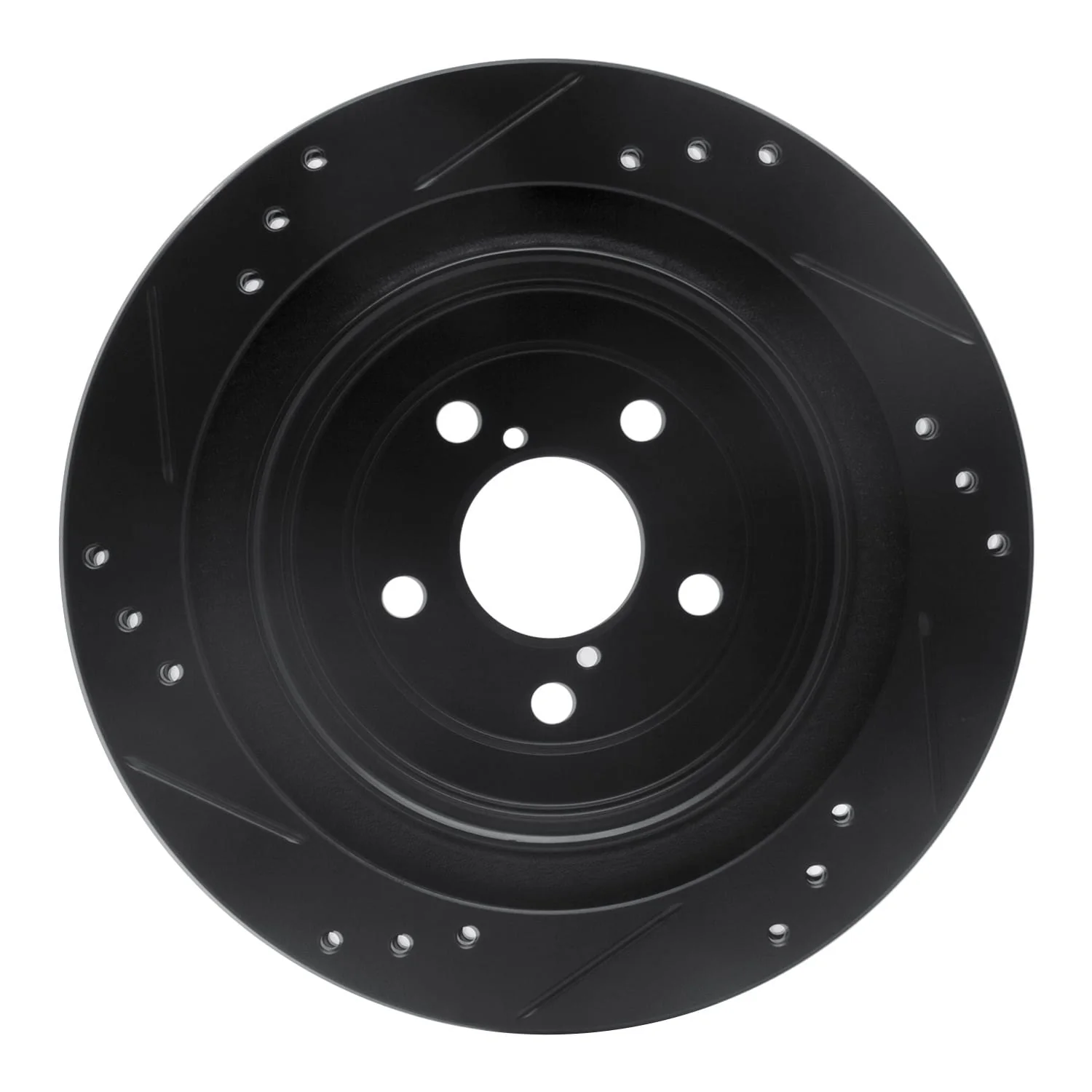 R1 Concepts 05-09 Subaru Impreza Rear Right Drilled & Slotted Black Brake Rotor - Image 2