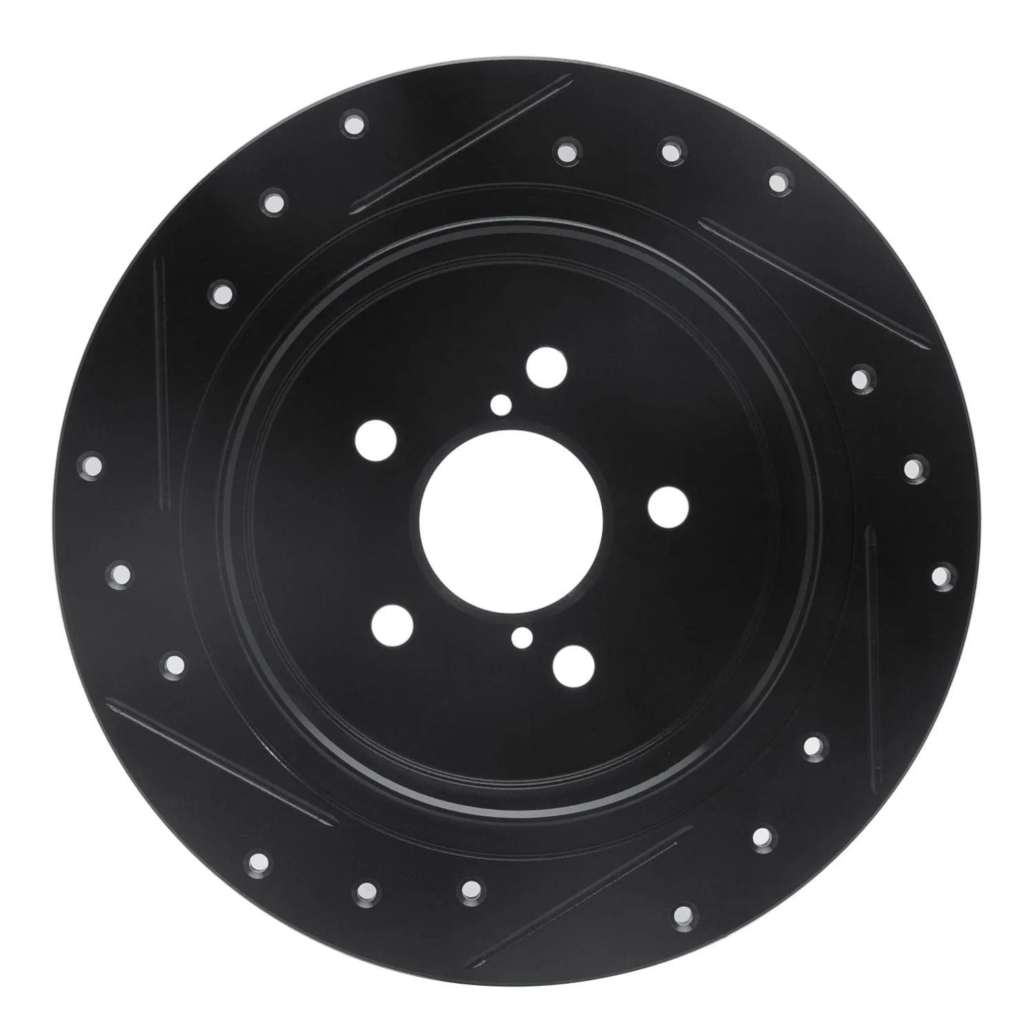R1 Concepts 05-09 Subaru Legacy Rear Right Drilled & Slotted Black Brake Rotor - Image 2