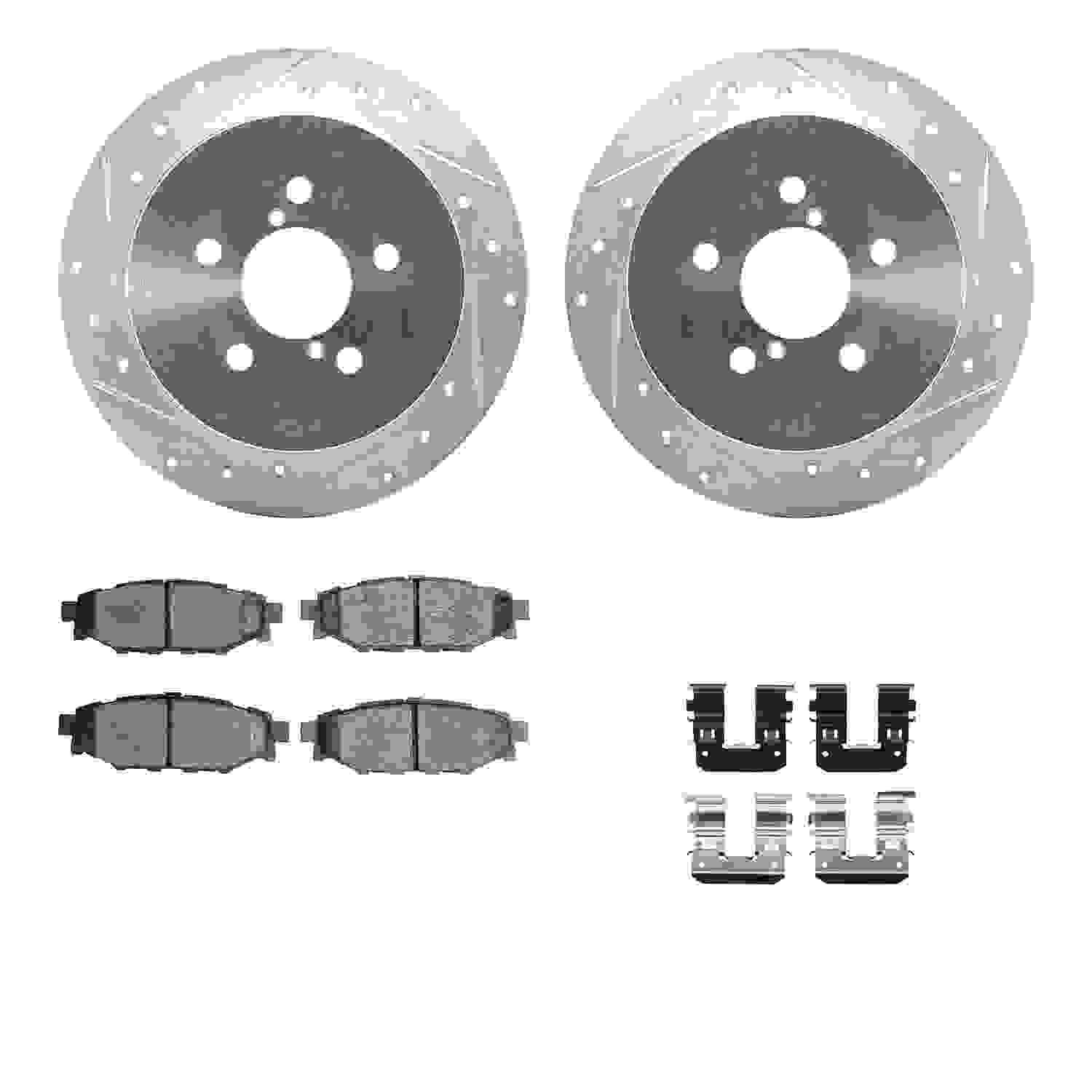 R1 Concepts 05-09 Subaru Outback Rear Drilled & Slotted Silver Brake Rotor Set w/Optimum OE Pads and Hardware