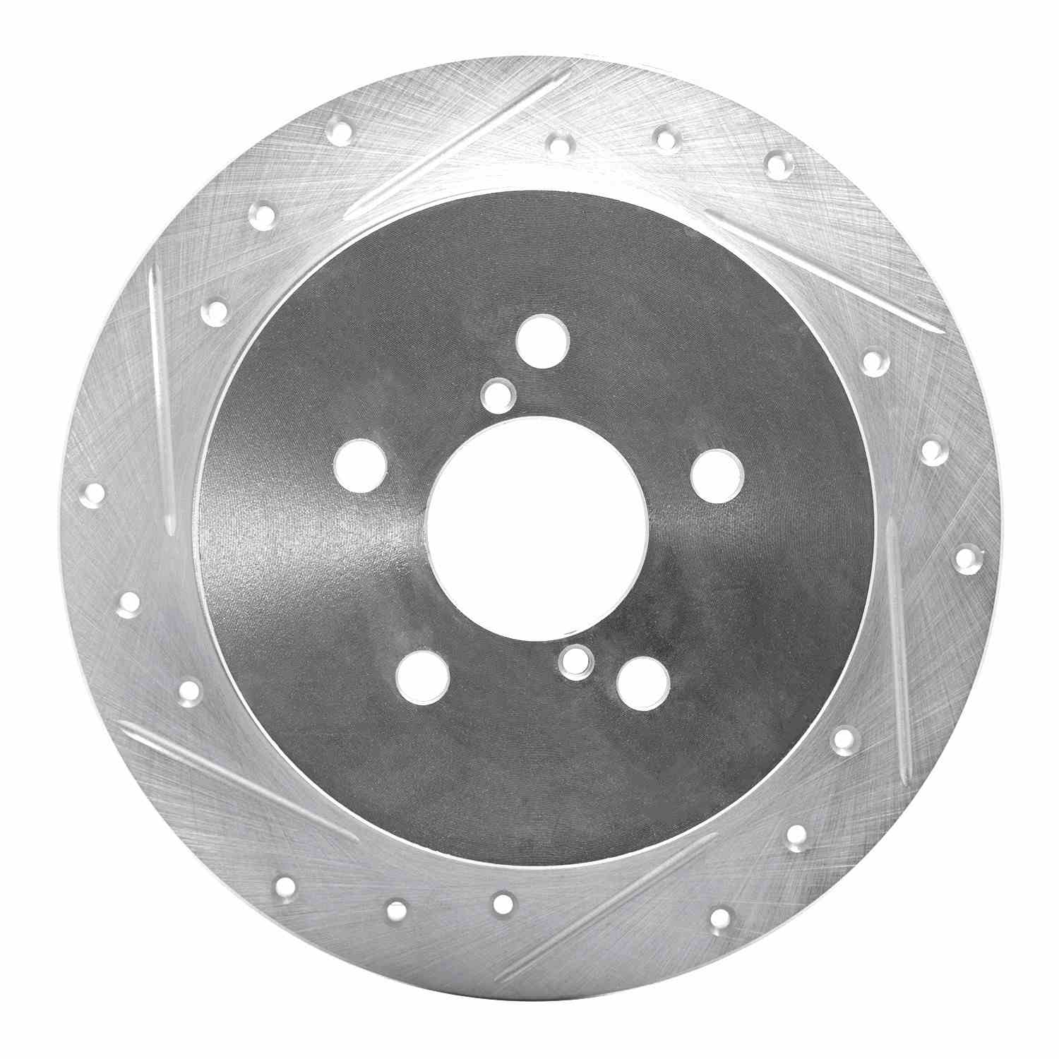 R1 Concepts 05-09 Subaru Outback Rear Left Drilled & Slotted Silver Brake Rotor