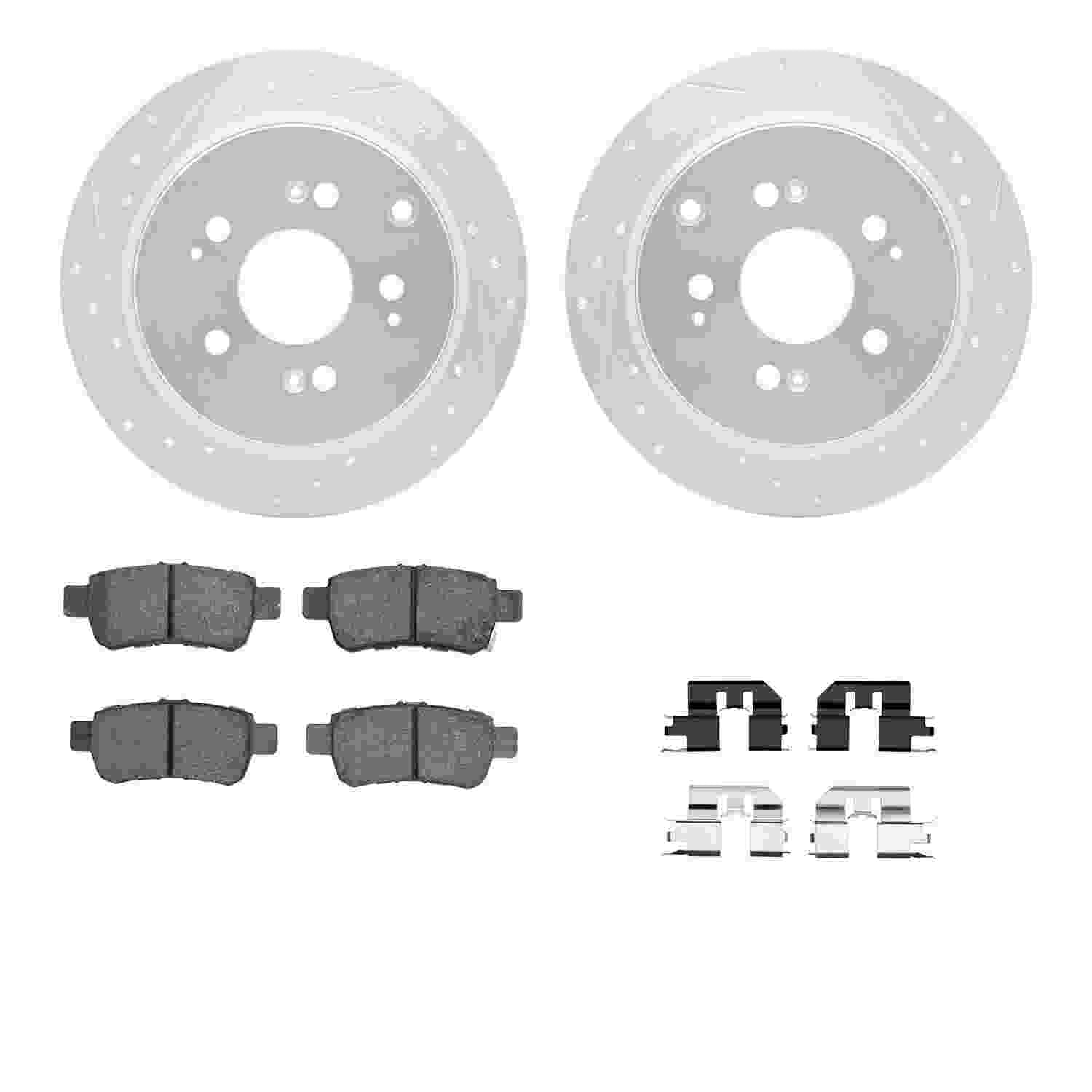 R1 Concepts 05-10 Honda Odyssey Rear Drilled & Slotted Silver Brake Rotor Set w/Optimum OE Pads and Hardware