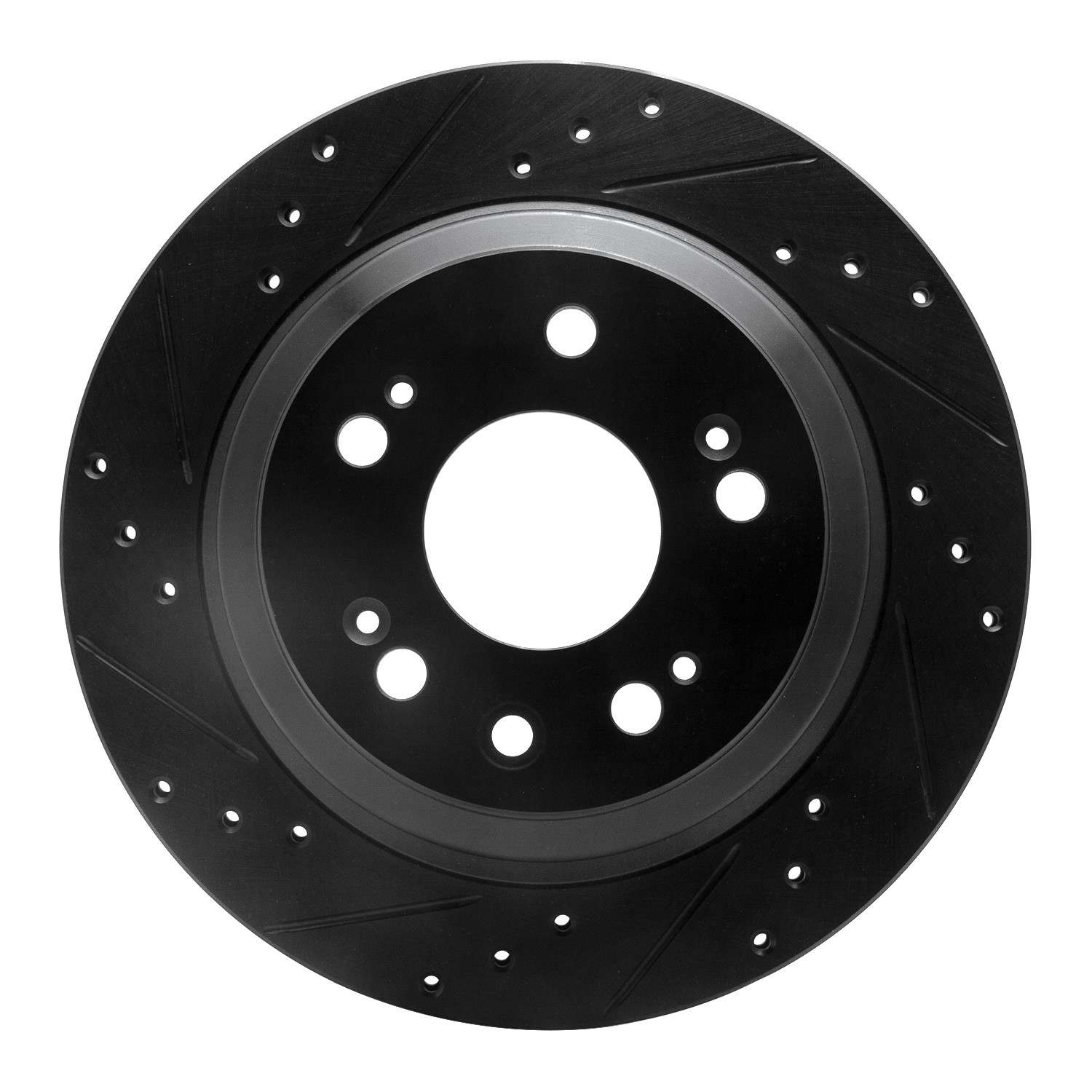 R1 Concepts 05-12 Acura RL Rear Left Drilled & Slotted Black Brake Rotor