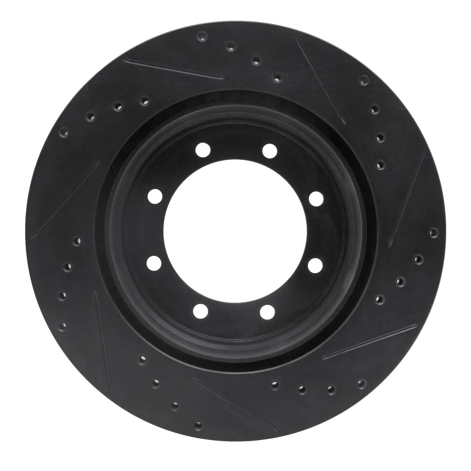 R1 Concepts 05-12 Ford F-350 Super Duty 4WD Rear Left Drilled & Slotted Black Brake Rotor - Image 2