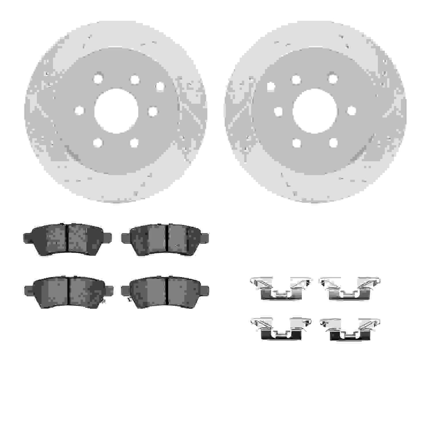 R1 Concepts 05-12 Nissan Pathfinder Rear Drilled & Slotted Silver Brake Rotor Set w/Ceramic Pads and Hardware