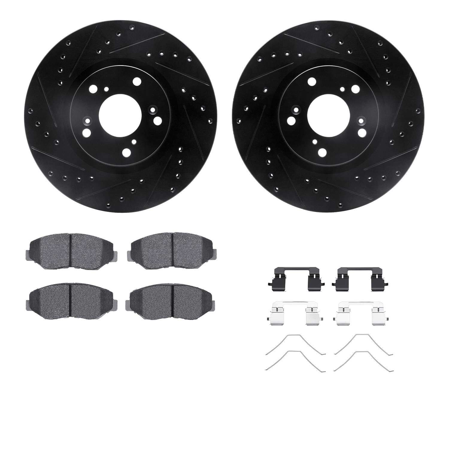 R1 Concepts 05-15 Acura ILX Front Drilled & Slotted Black Brake Rotor Set w/Optimum OE Pads and Hardware