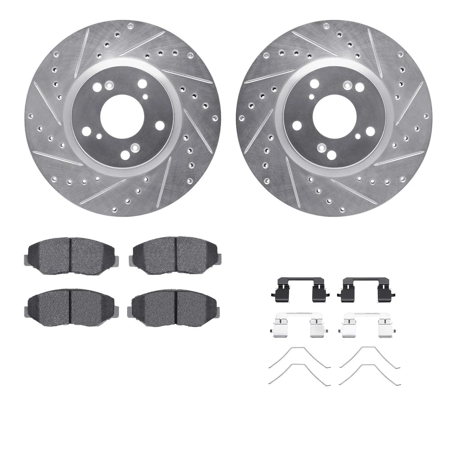 R1 Concepts 05-15 Acura ILX Front Drilled & Slotted Silver Brake Rotor Set w/Optimum OE Pads and Hardware