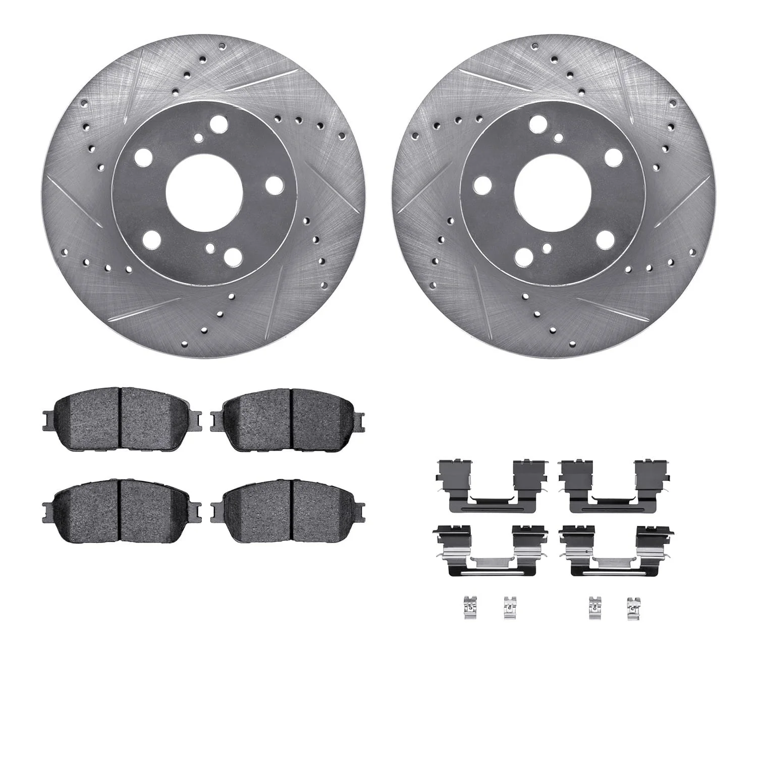 R1 Concepts 05-15 Toyota Tacoma Front Drilled & Slotted Silver Brake Rotor Set w/Optimum OE Pads and Hardware