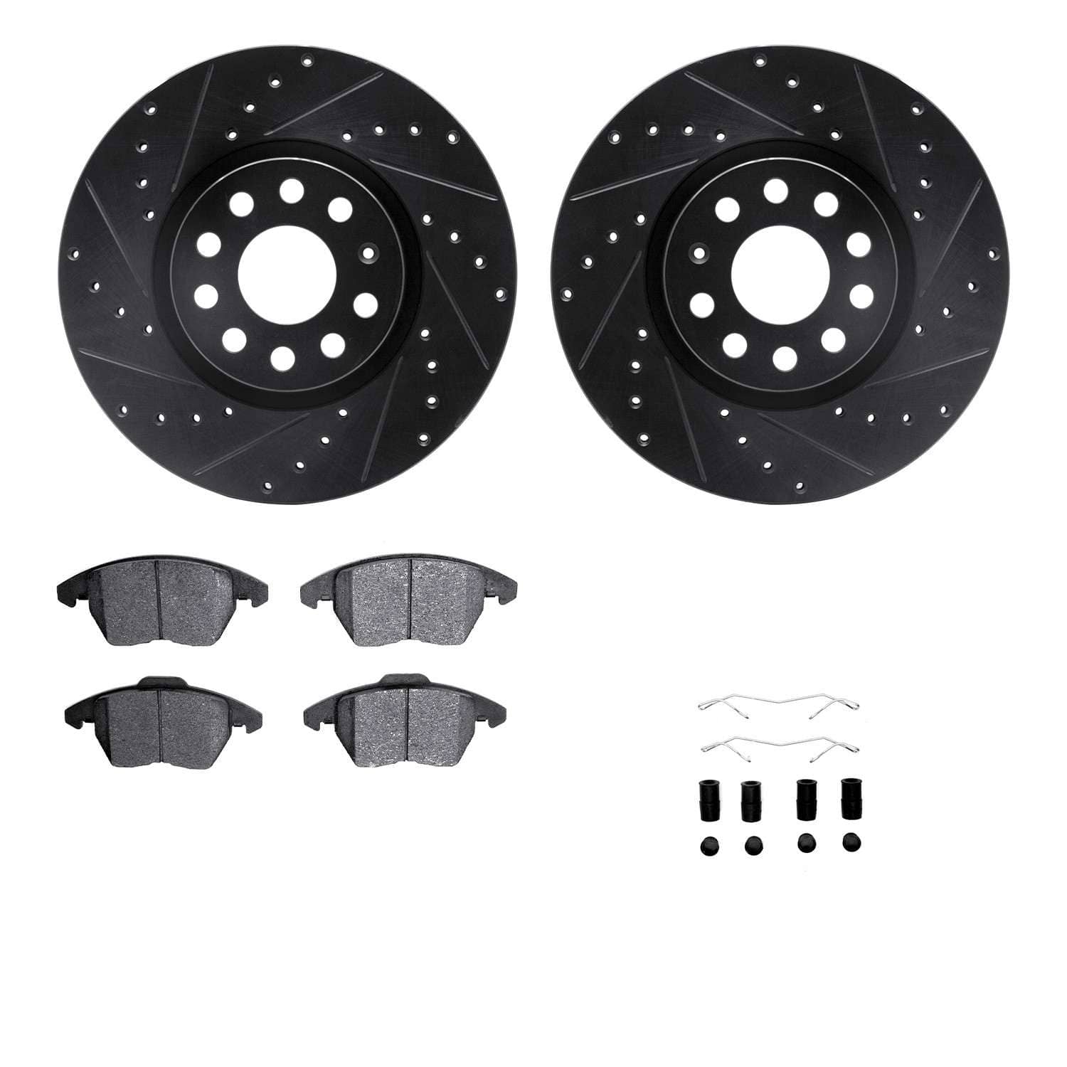 R1 Concepts 05-17 Audi TT Front Drilled & Slotted Black Brake Rotor Set w/Ceramic Pads and Hardware