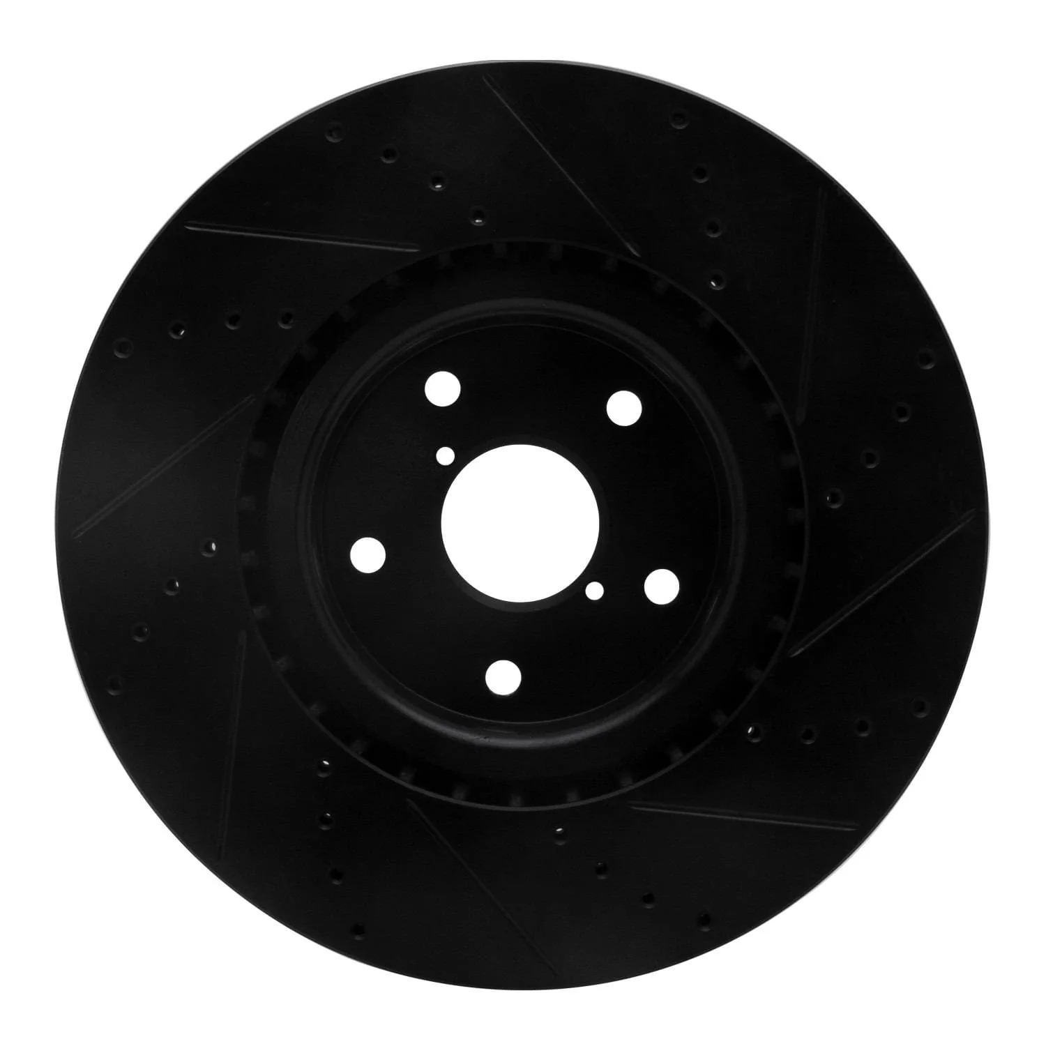 R1 Concepts 05-17 Subaru WRX STI Front Left Drilled & Slotted Black Brake Rotor - Image 2