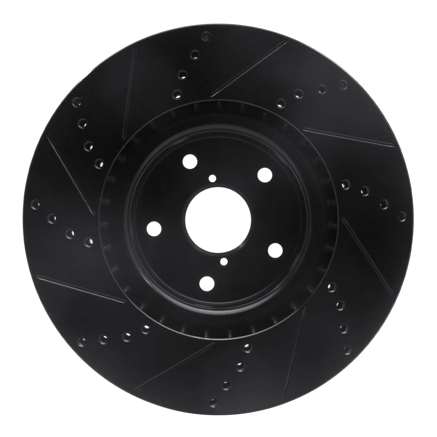R1 Concepts 05-17 Subaru WRX STI Front Right Drilled & Slotted Black Brake Rotor - Image 2