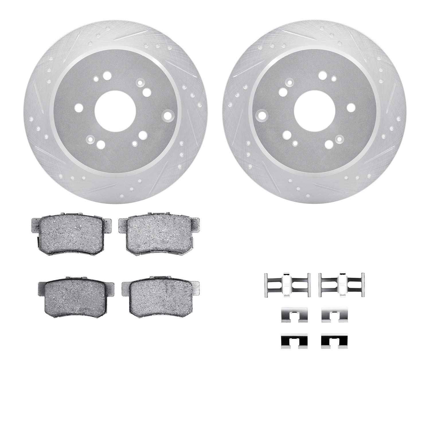 R1 Concepts 05-18 Acura RDX Rear Drilled & Slotted Silver Brake Rotor Set w/Optimum OE Pads and Hardware