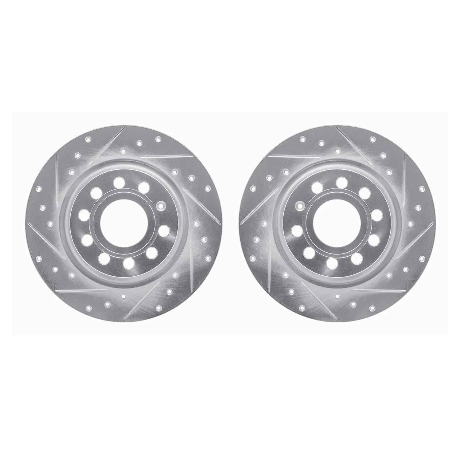 R1 Concepts 05-18 Audi A3 Quattro Rear Drilled & Slotted Silver Brake Rotor Set