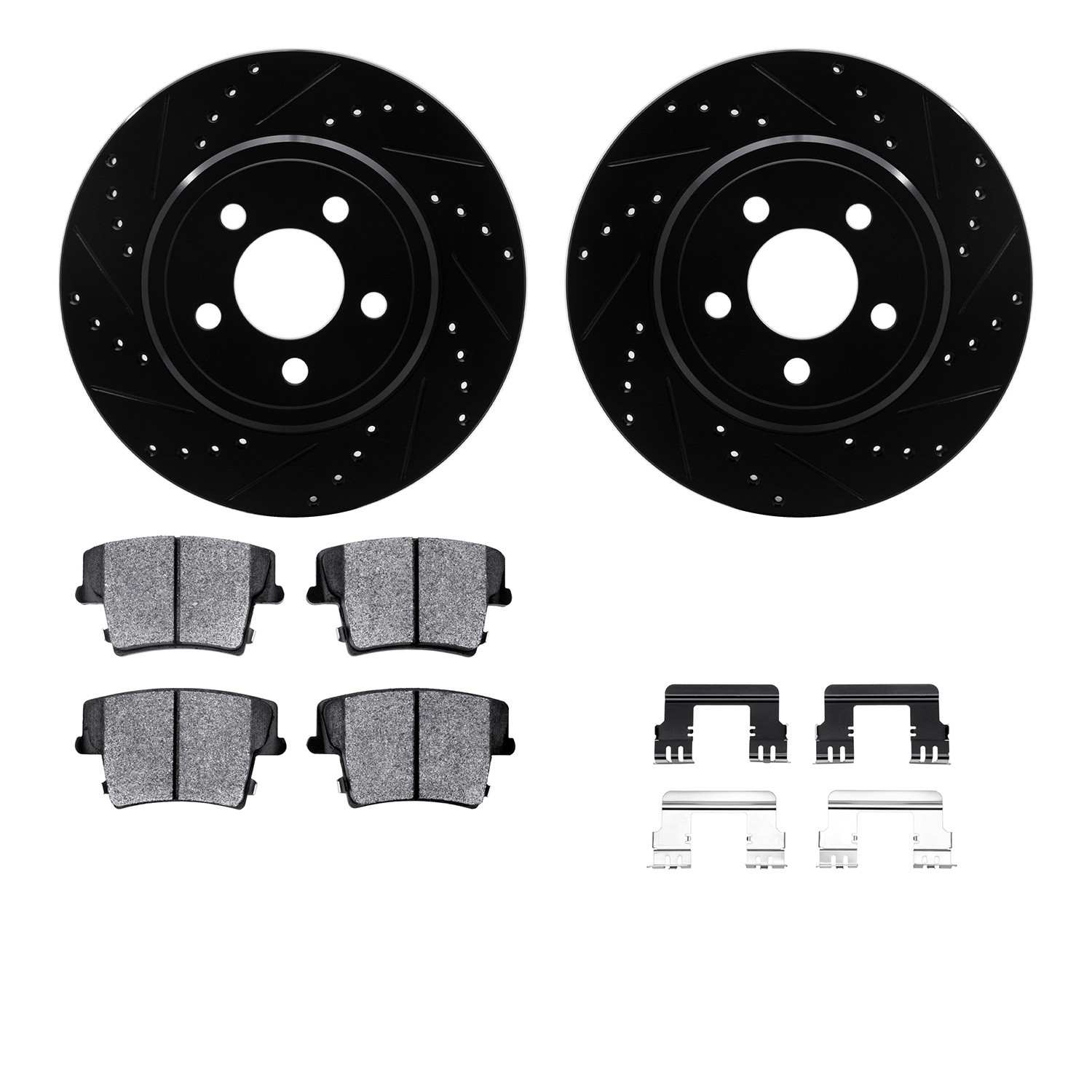 R1 Concepts 05-18 Chrysler 300 Rear Drilled & Slotted Black Brake Rotor Set w/Optimum OE Pads and Hardware