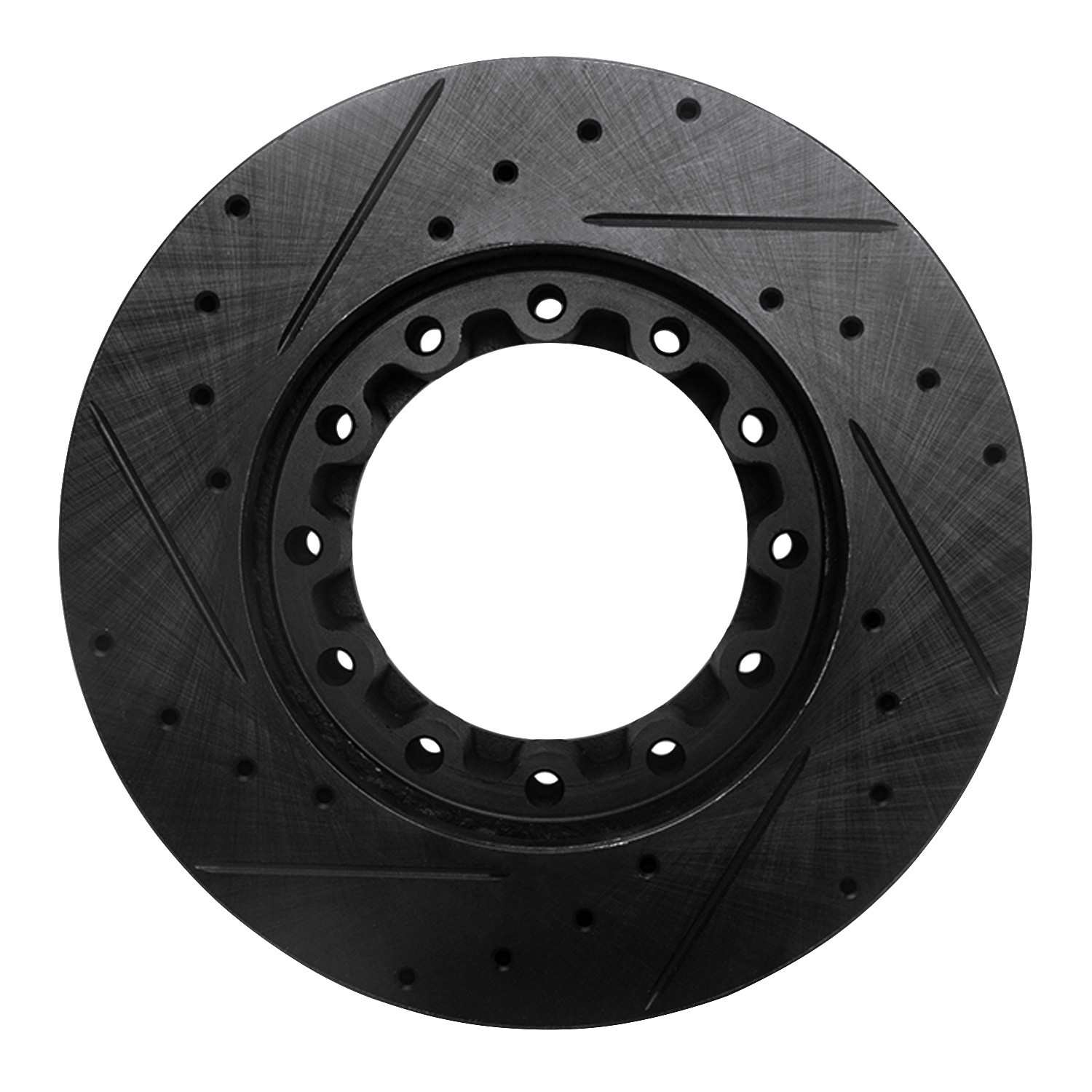 R1 Concepts 05-18 Mitsubishi Fuso Rear Right Drilled & Slotted Black Brake Rotor - Image 2