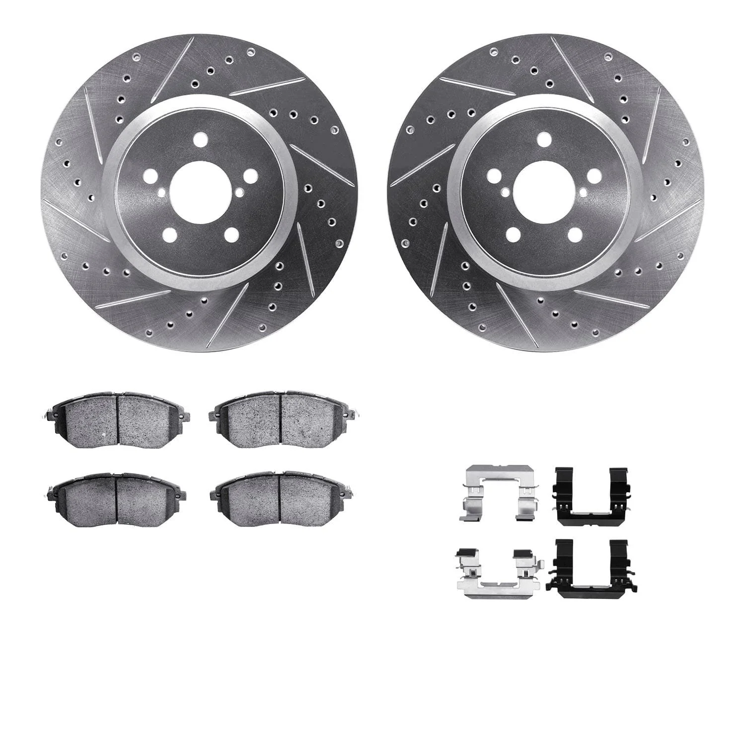 R1 Concepts 05-18 Subaru Outback Front Drilled & Slotted Silver Brake Rotor Set w/Ceramic Pads and Hardware