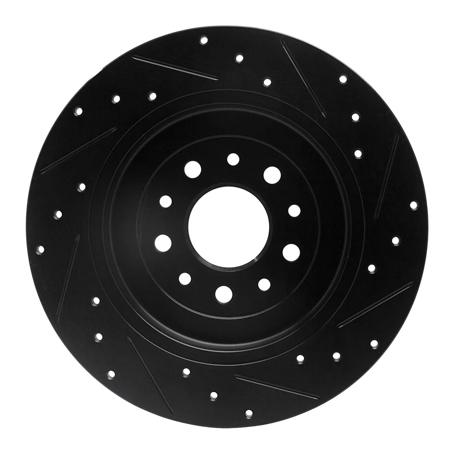 R1 Concepts 05-19 Ford Five Hundred Rear Left Drilled & Slotted Black Brake Rotor - Image 2