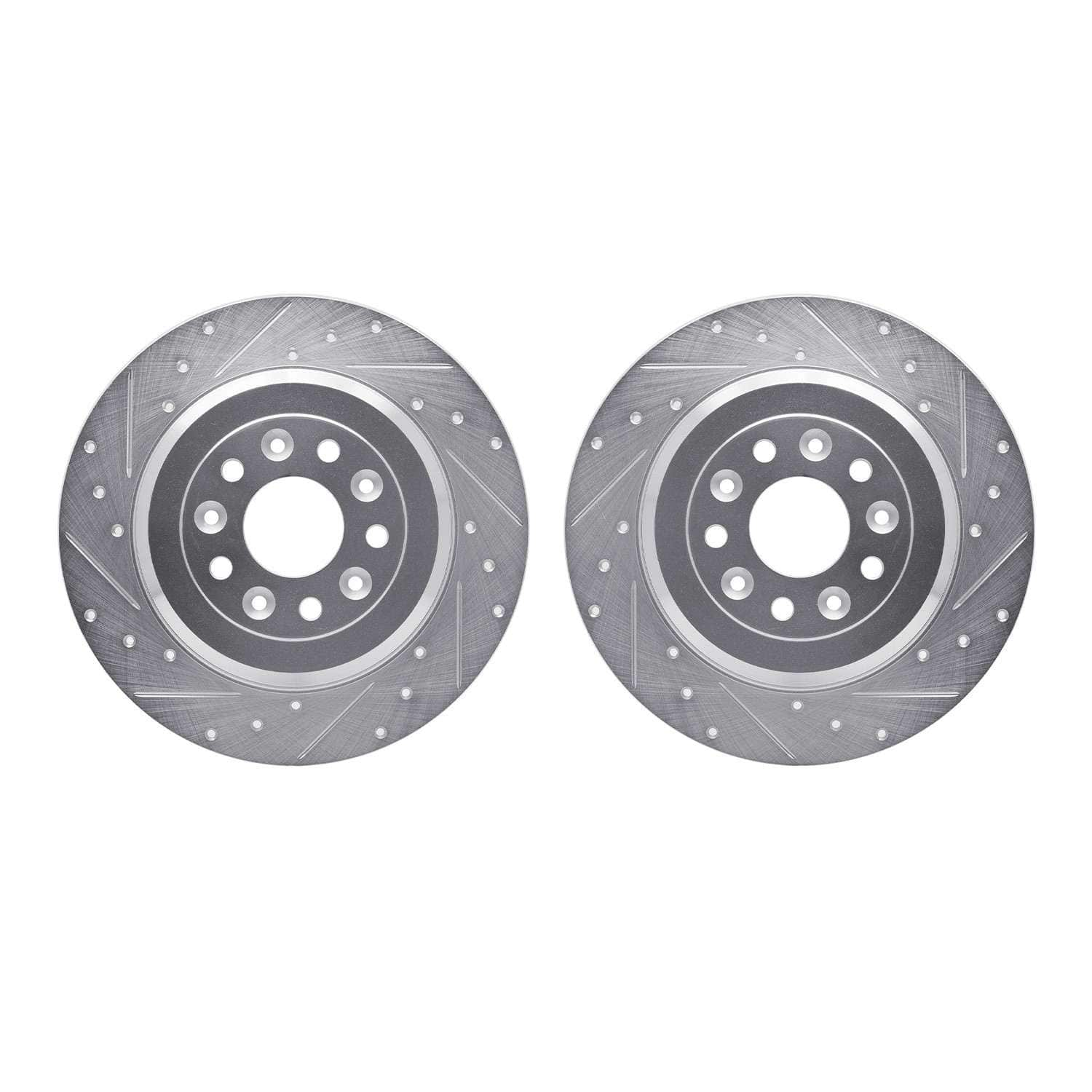 R1 Concepts 05-19 Ford Taurus X Rear Drilled & Slotted Silver Brake Rotor Set