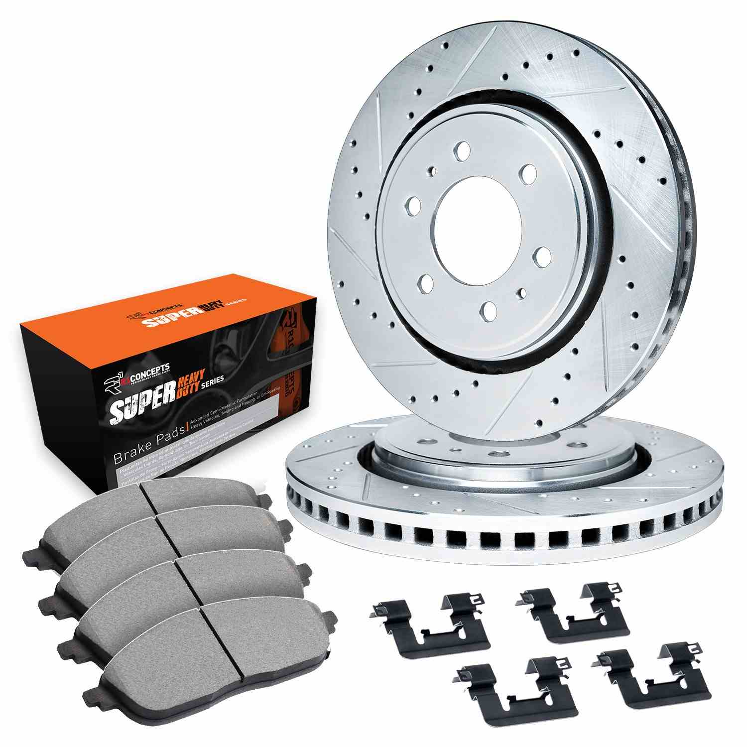 R1 Concepts 05-20 Cadillac Escalade Front Drill/Slot Silver Rotors w/Super Duty Pads - Image 2