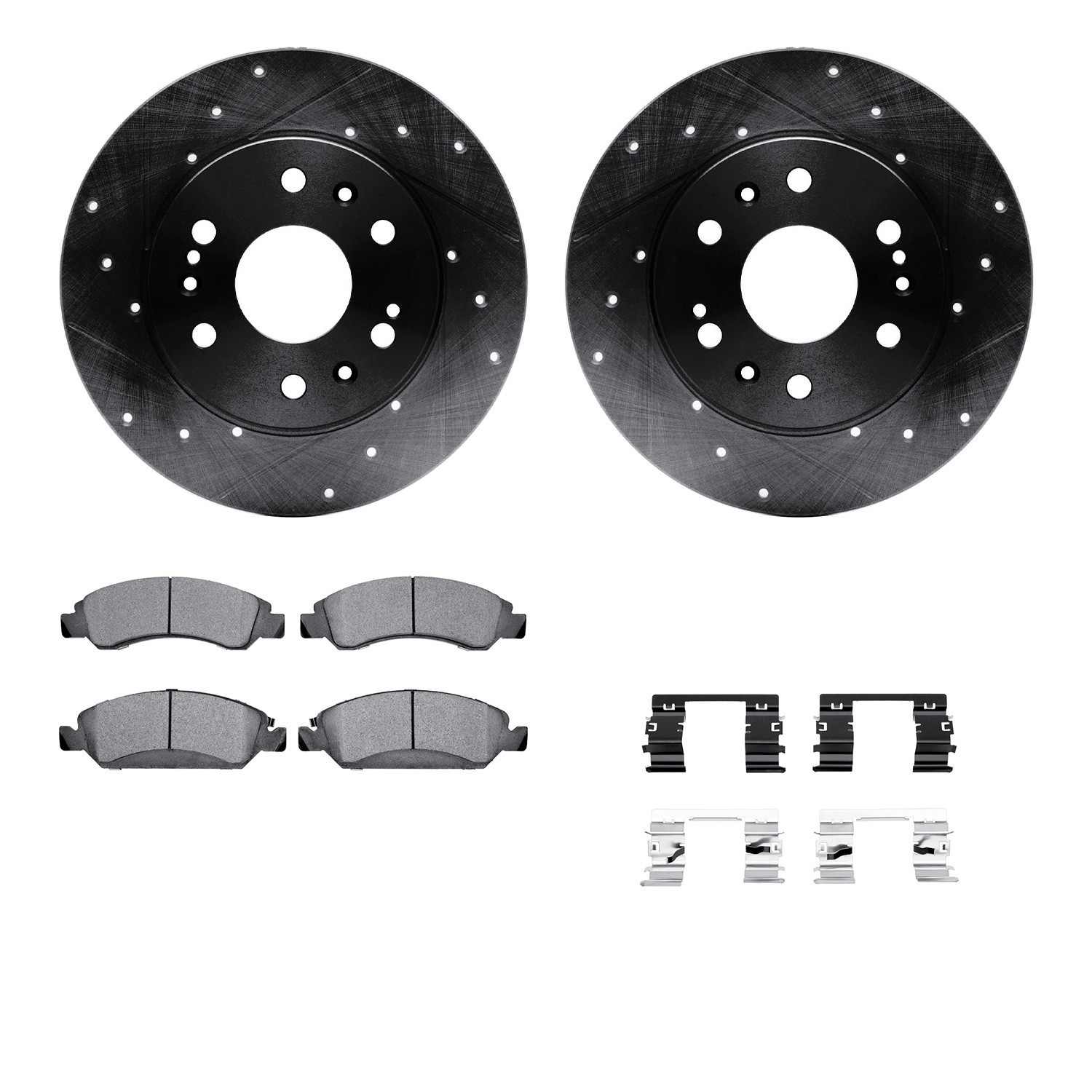 R1 Concepts 05-20 Cadillac Escalade Front Drilled & Slotted Black Brake Rotor Set w/Ceramic Pads and Hardware