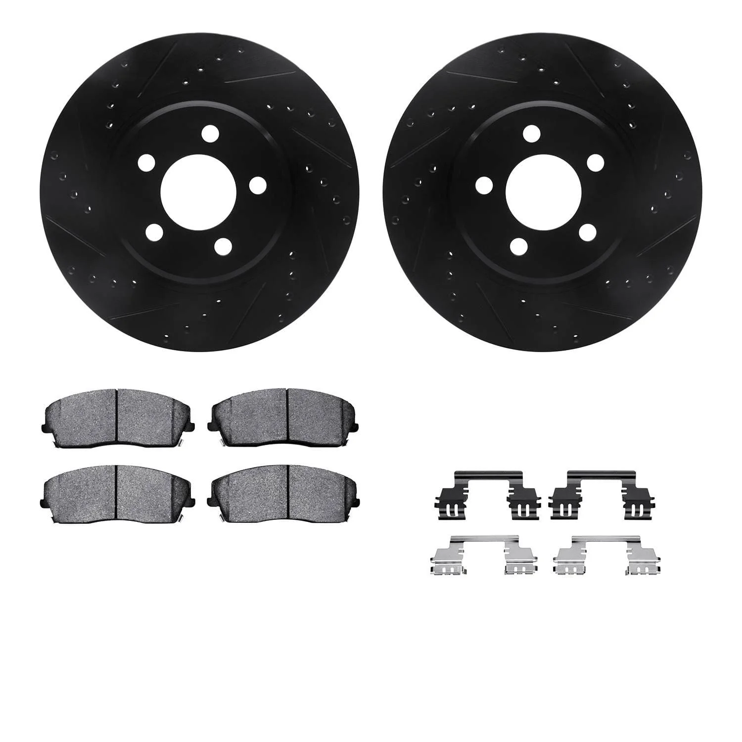 R1 Concepts 05-23 Chrysler 300 Front Drilled & Slotted Black Brake Rotor Set w/Ceramic Pads and Hardware