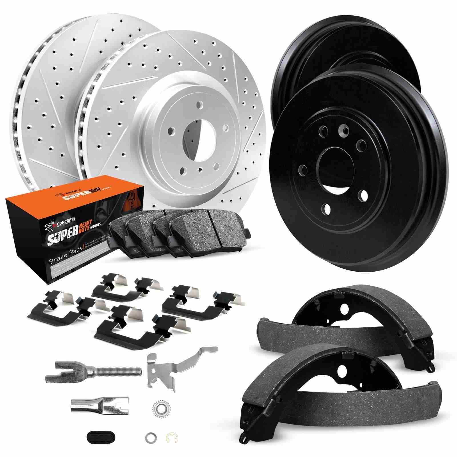 R1 Concepts 05-23 Toyota Tacoma Front & Rear Drill/Slot Carbon Coated Rotor/Drum w/Super Duty Pads