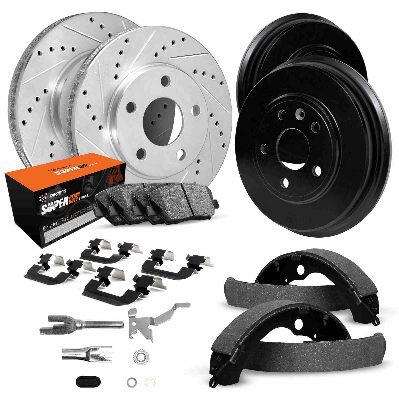 R1 Concepts 05-23 Toyota Tacoma Front & Rear Drill/Slot Silver Rotor/Drum w/Super Duty Pads
