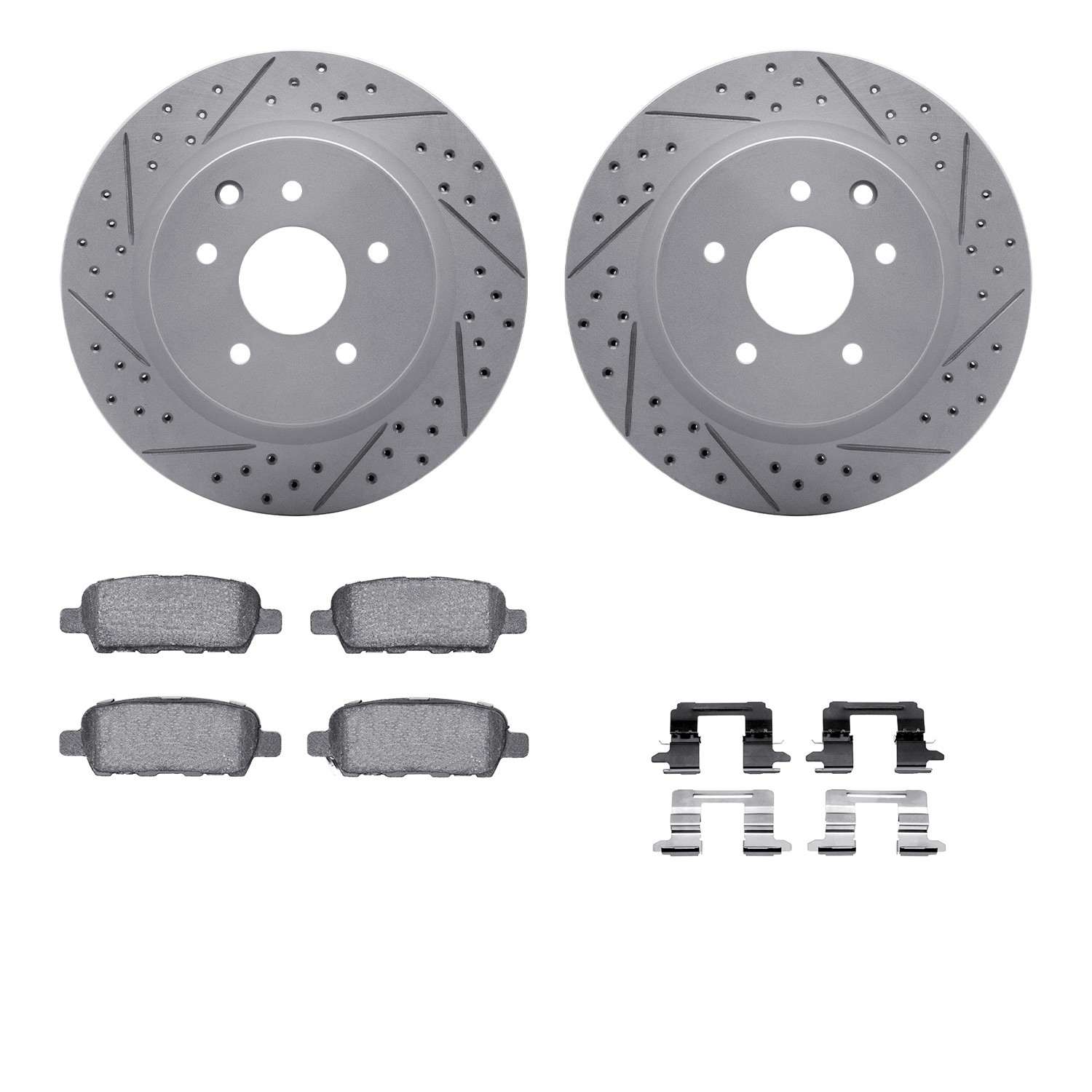 R1 Concepts 05-24 Infiniti G35 Rear Drill/Slot Carbon Coated Rotor Set w/Optimum Pads