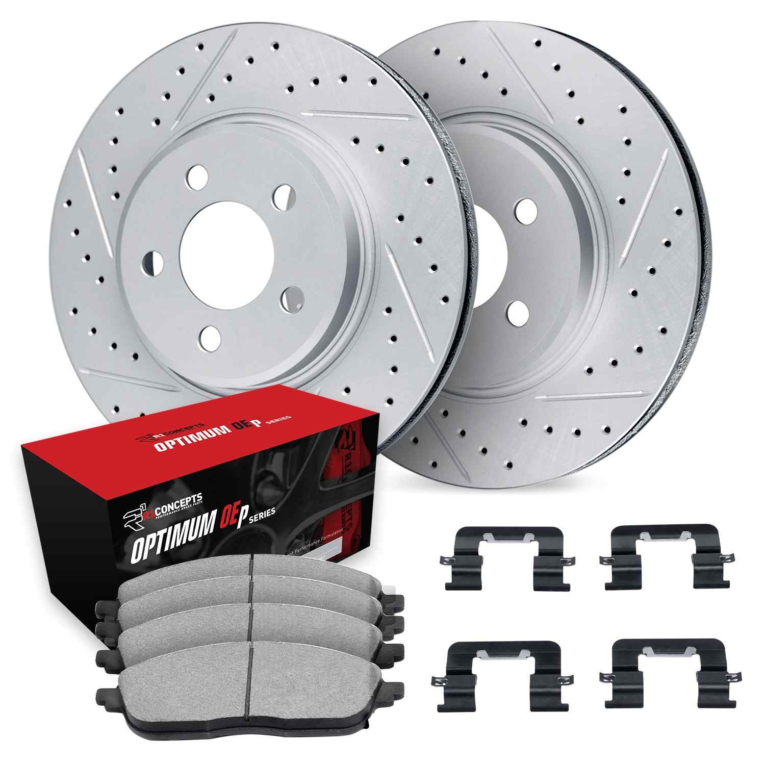 R1 Concepts 05-24 Infiniti G35 Rear Drill/Slot Carbon Coated Rotor Set w/Optimum Pads - Image 2